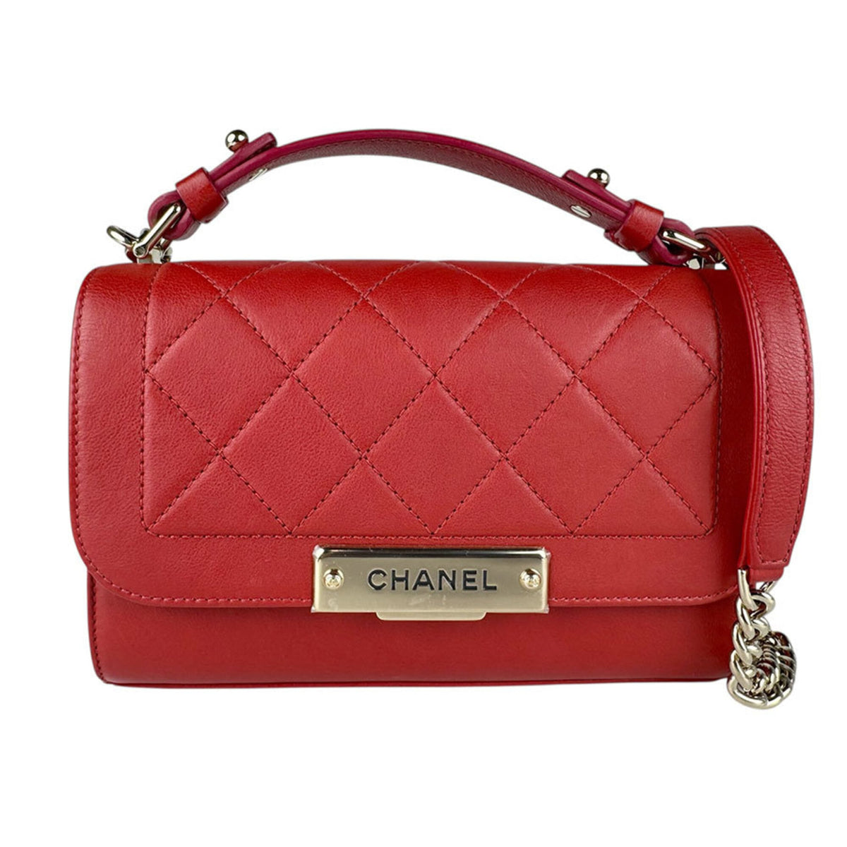 Chanel Red Color Leather Shoulder Bag (Pre-Owned)
