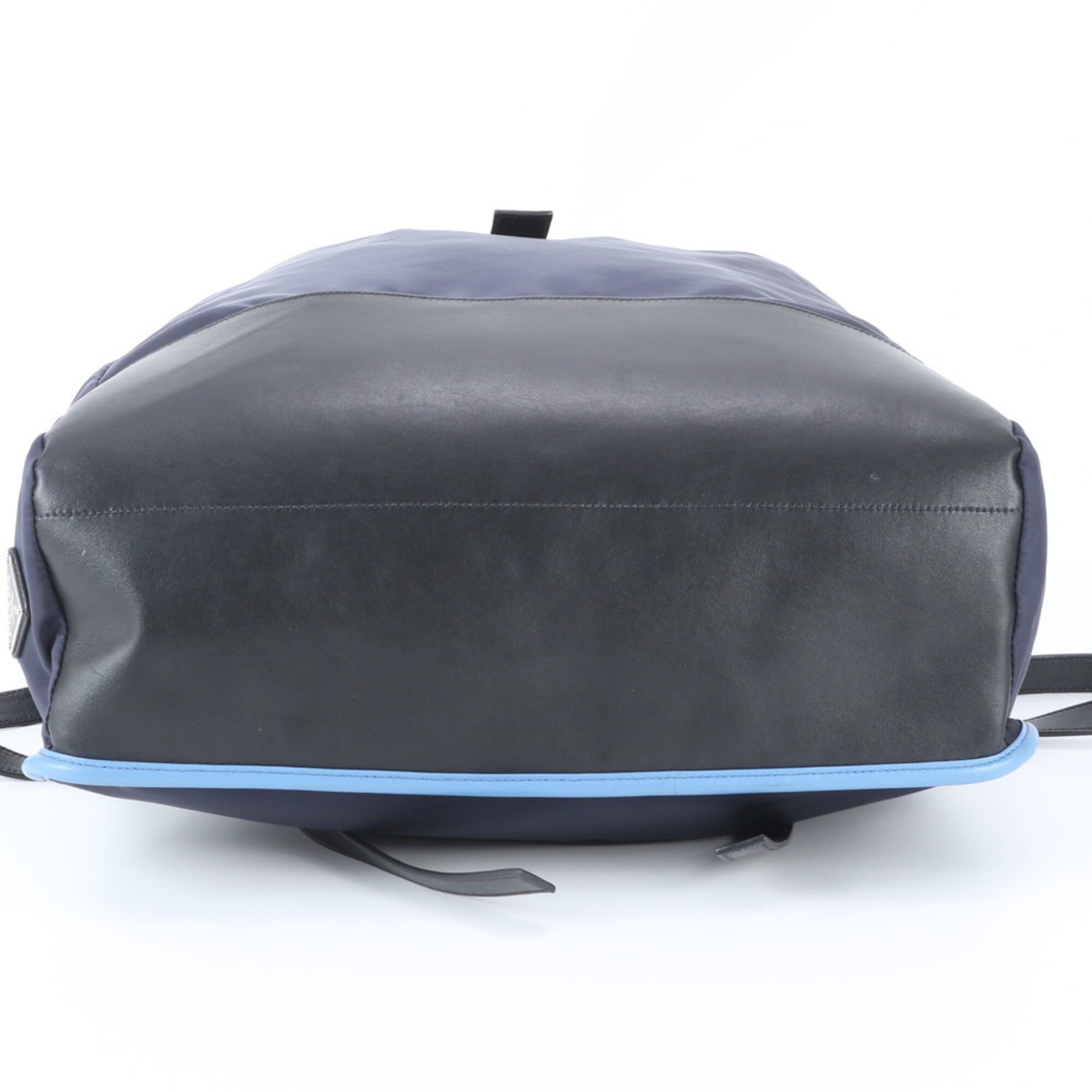 Prada Blue Navy Nylon Leather Backpack Handbag (Pre-Owned)