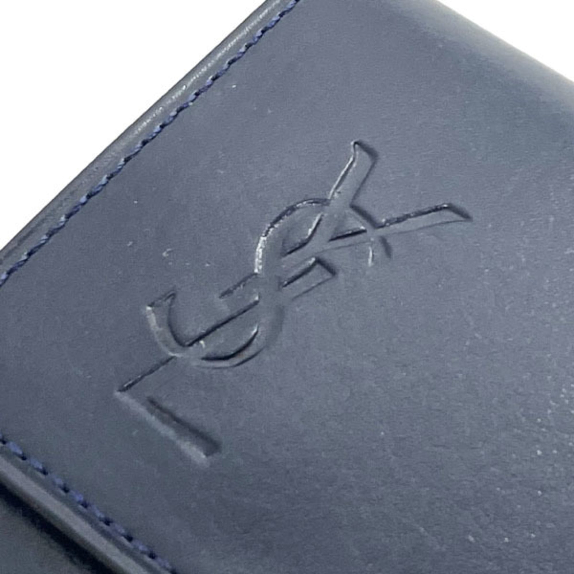 Yves Saint Laurent Navy Leather Long Wallet (Bi-Fold) (Pre-Owned)