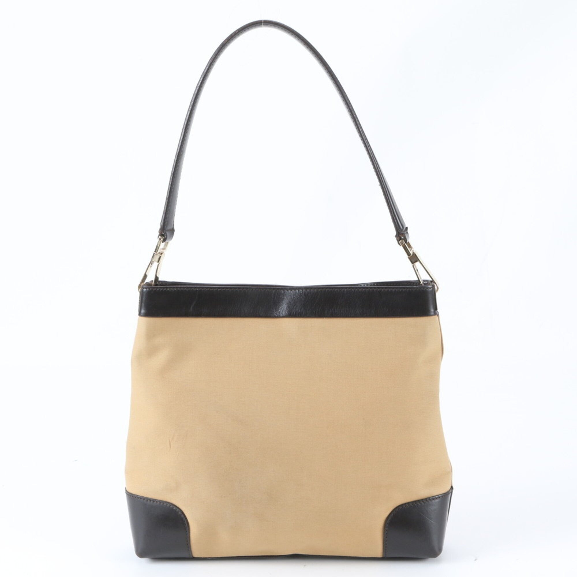 Gucci Sherry Line Beige Black Leather Canvas Handbag Shoulder Bag Tote Bag (Pre-Owned)