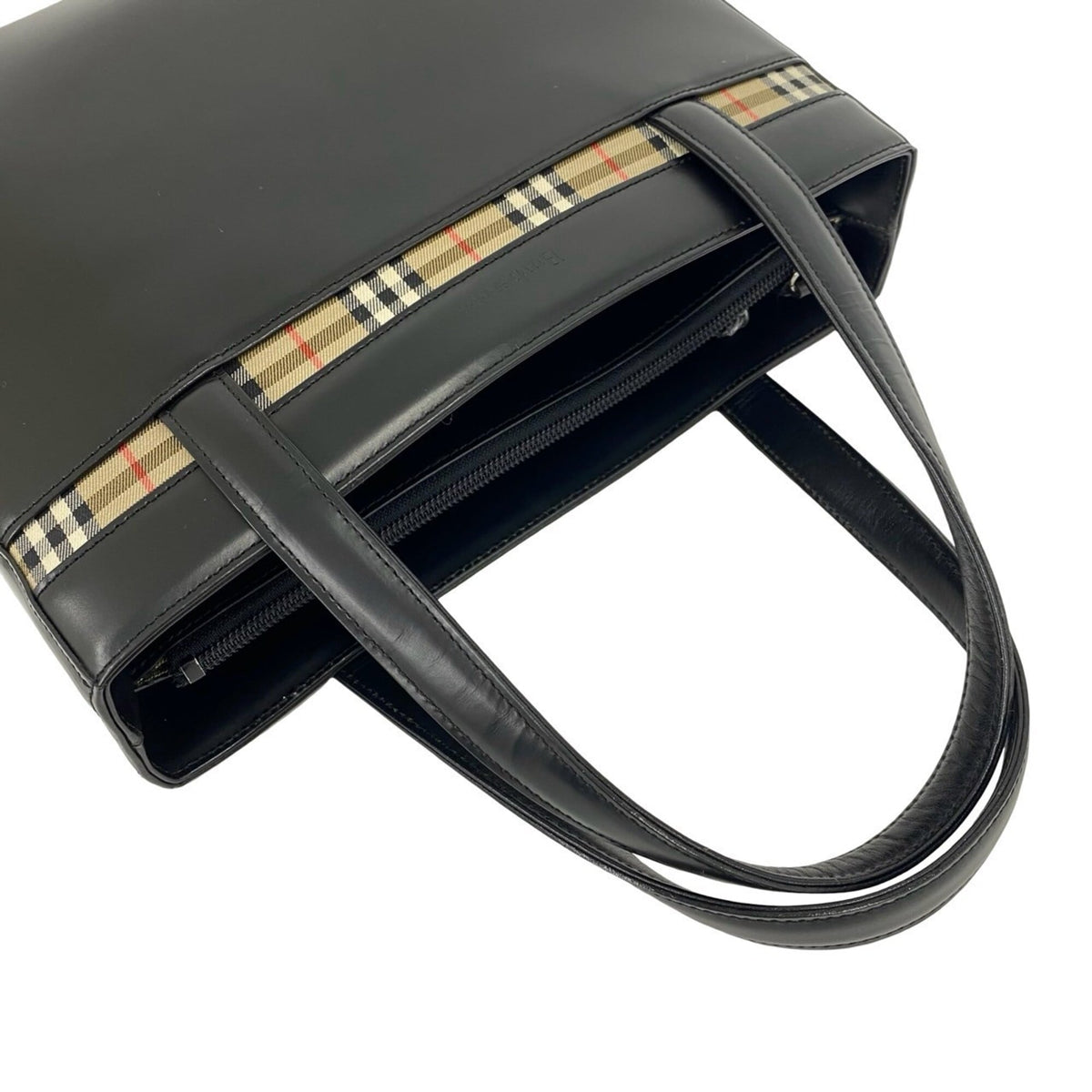 Burberry Beige Black Leather Canvas Handbag (Pre-Owned)