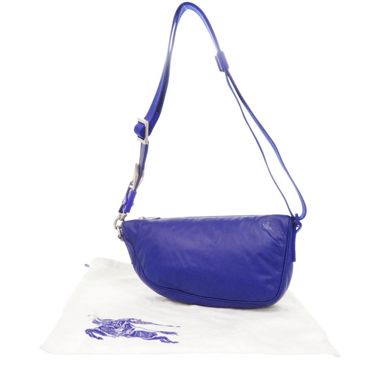 Burberry Blue Leather Nylon Shoulder Bag Sling Bag (Pre-Owned)