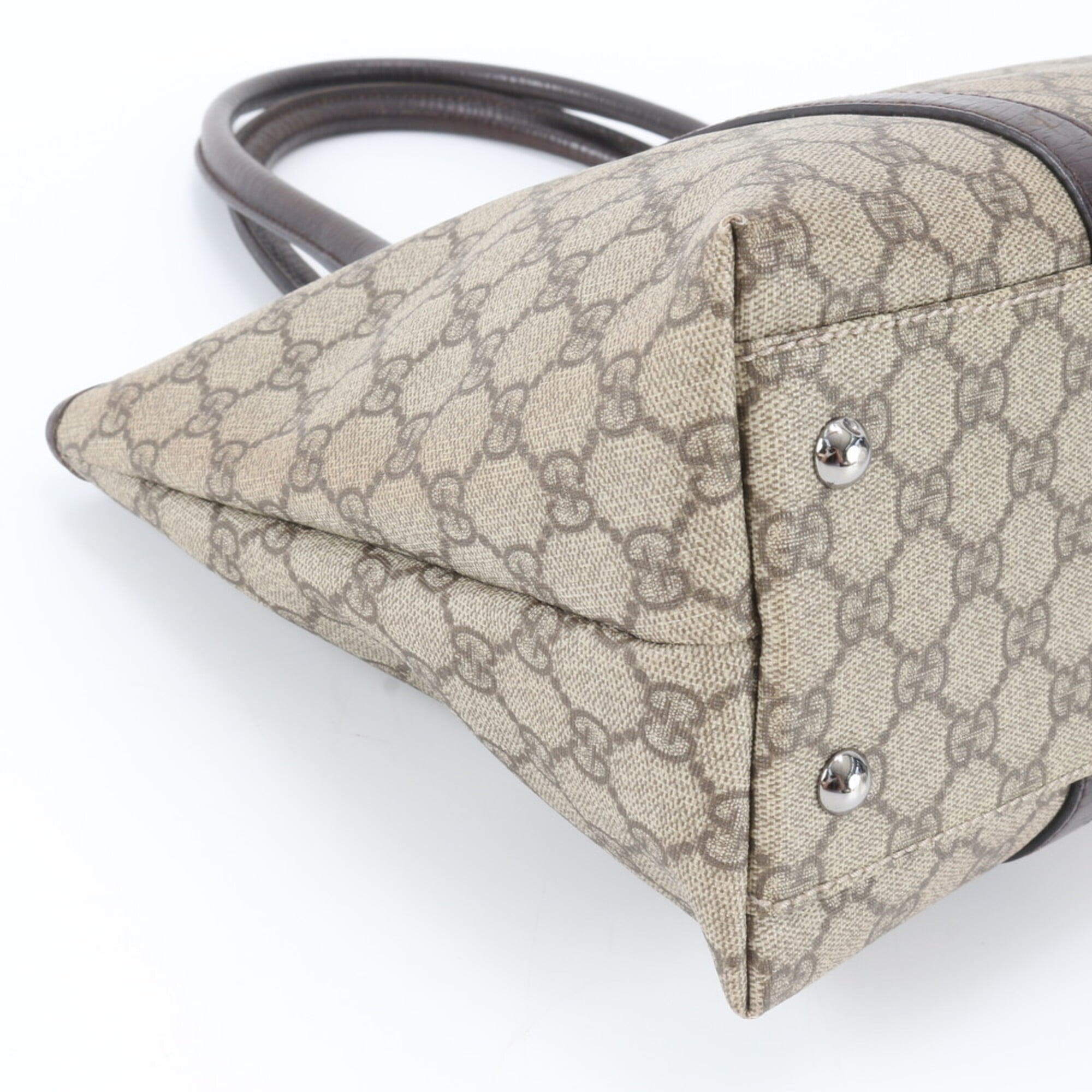 Gucci Beige Brown Leather Coated Canvas Handbag Shoulder Bag Tote Bag (Pre-Owned)