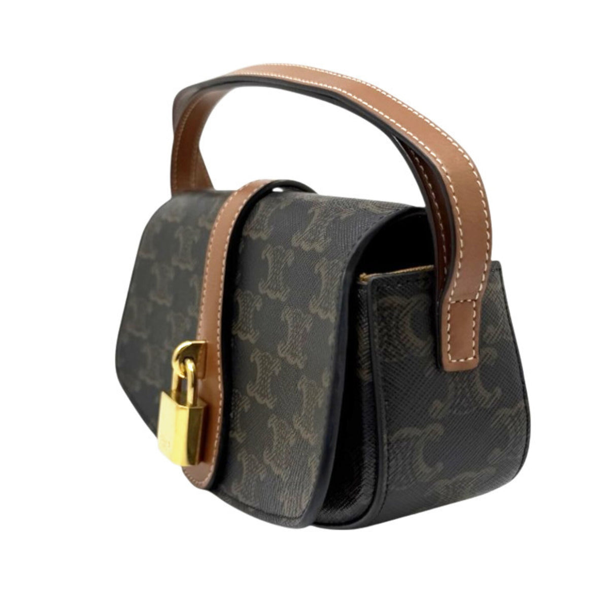 Celine Brown Coated Canvas Leather Handbag Shoulder Bag (Pre-Owned)