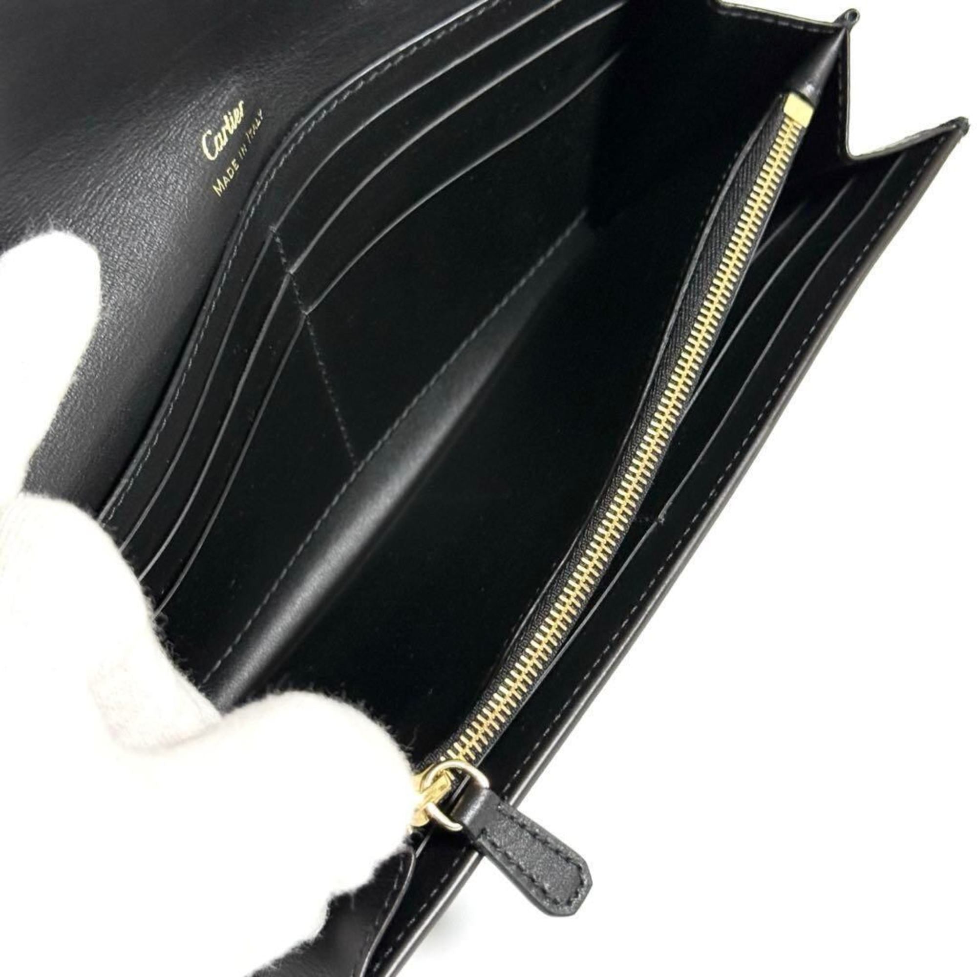 Cartier Black Leather Long Wallet (Bi-Fold) (Pre-Owned)