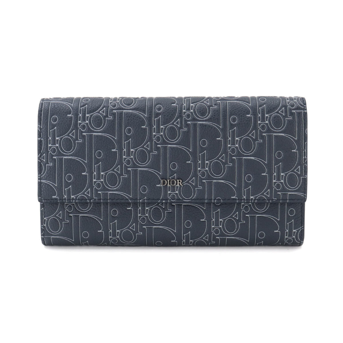 Christian Dior Blue Navy Leather Long Wallet (Bi-Fold) (Pre-Owned)