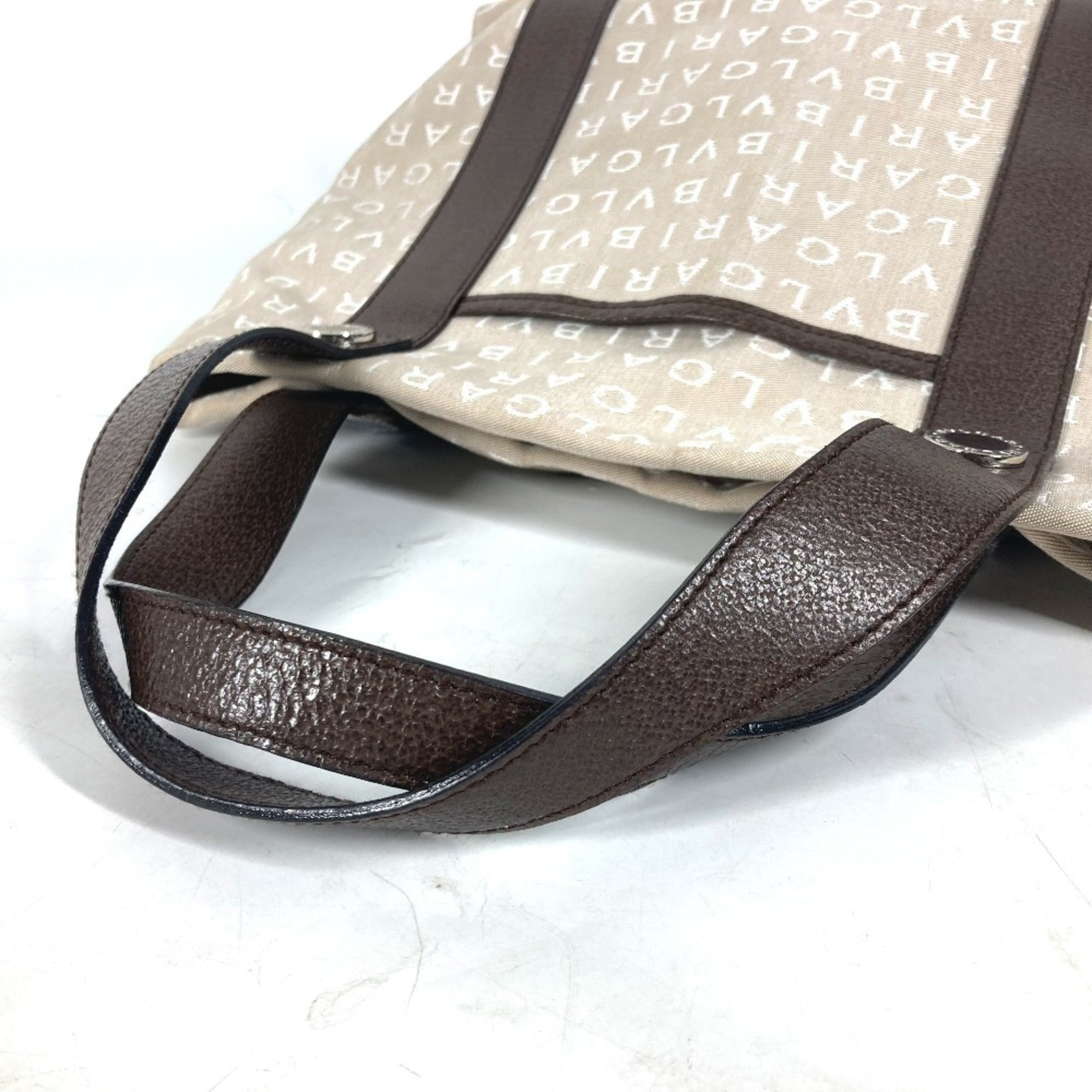 Bvlgari Beige Canvas Leather Shoulder Bag Tote Bag (Pre-Owned)