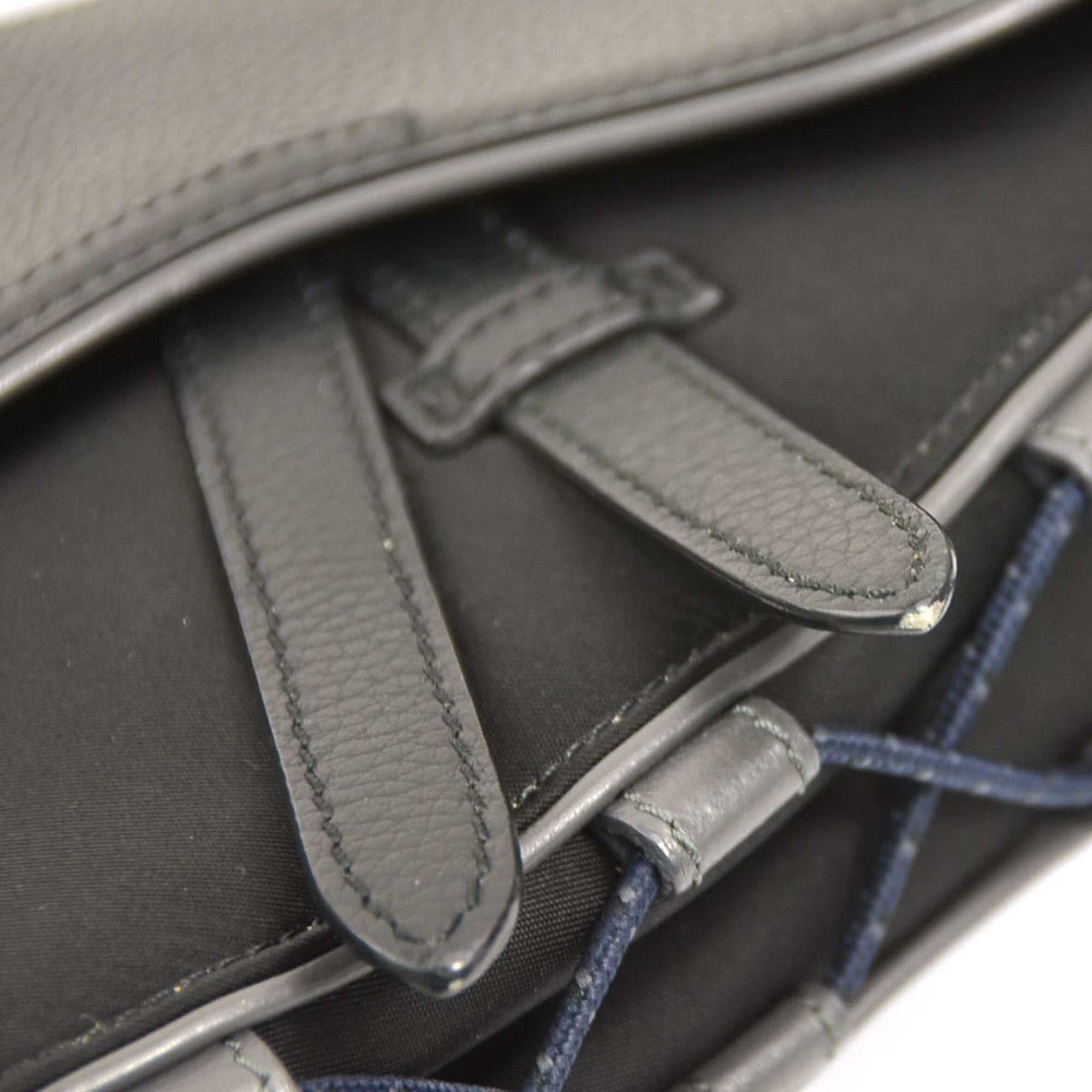 Christian Dior Black Navy Leather Nylon Saddle Bag Shoulder Bag (Pre-Owned)