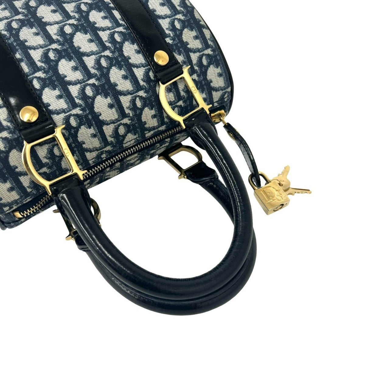 Christian Dior Black Navy Leather Pvc Boston Bag Handbag (Pre-Owned)