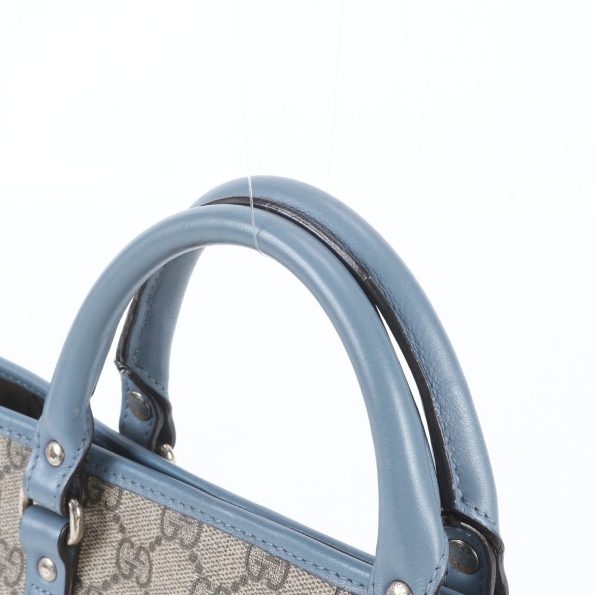 Gucci Blue Brown Leather Coated Canvas Handbag Shoulder Bag Tote Bag (Pre-Owned)