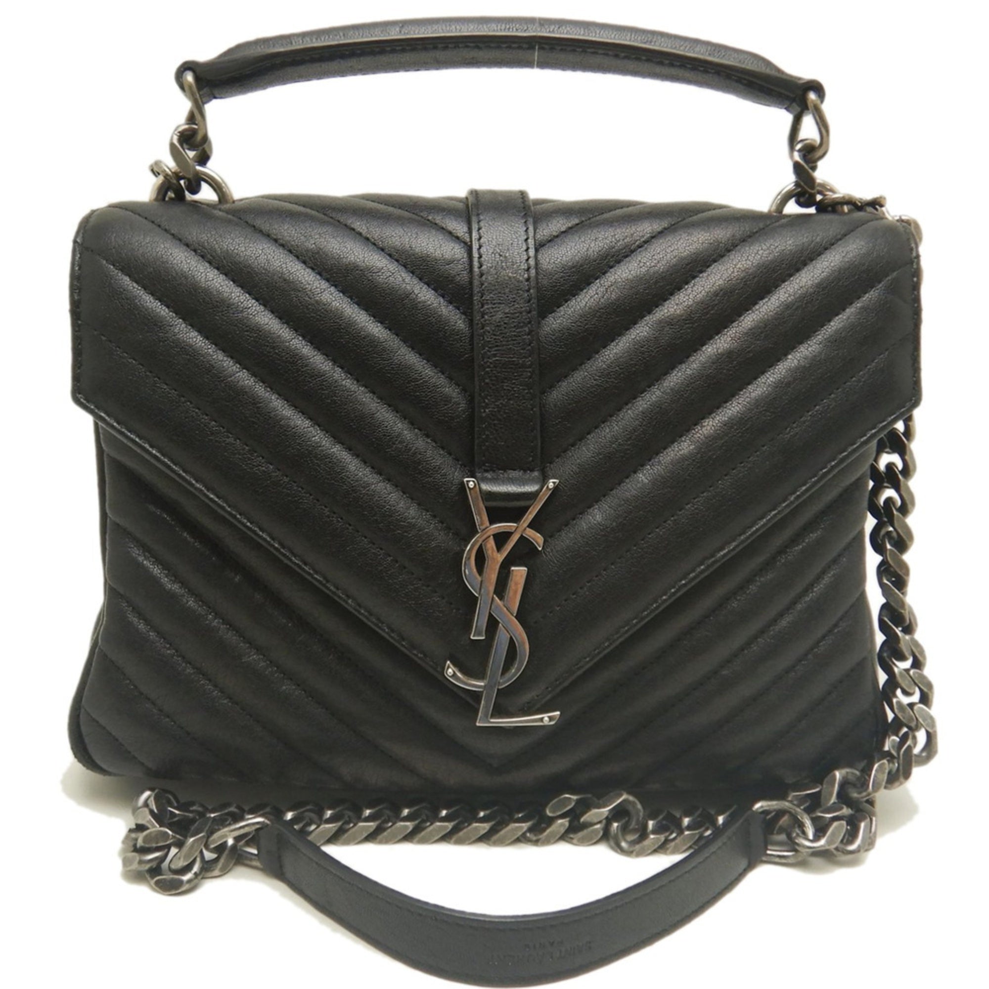 Yves Saint Laurent Black Leather Handbag School Bag (Pre-Owned)