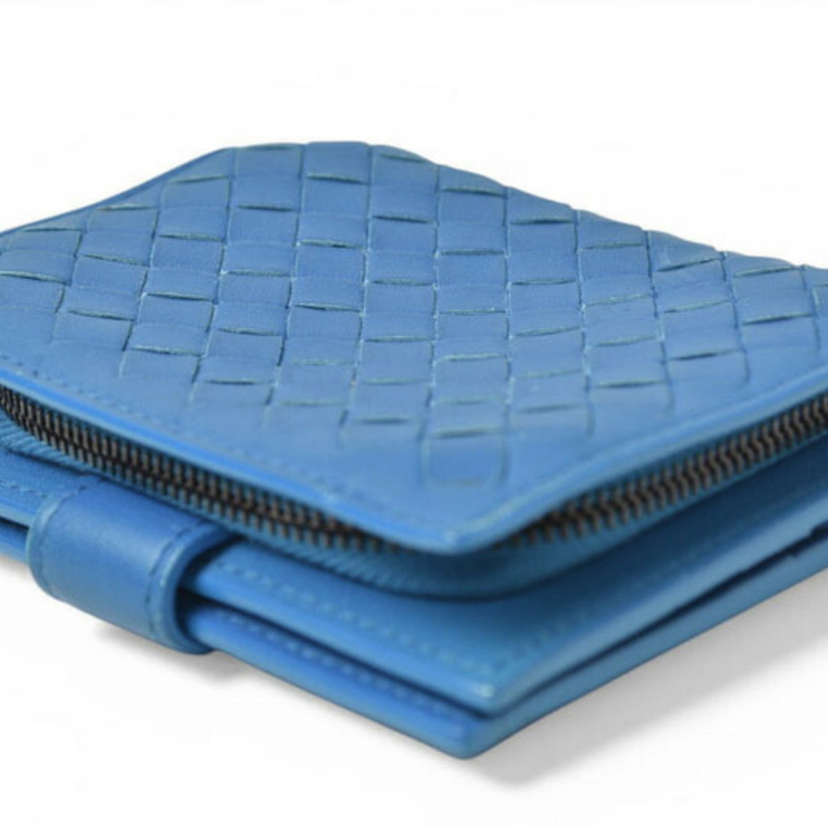 Bottega Veneta Intrecciato Blue Leather Wallet (Bi-Fold) (Pre-Owned)