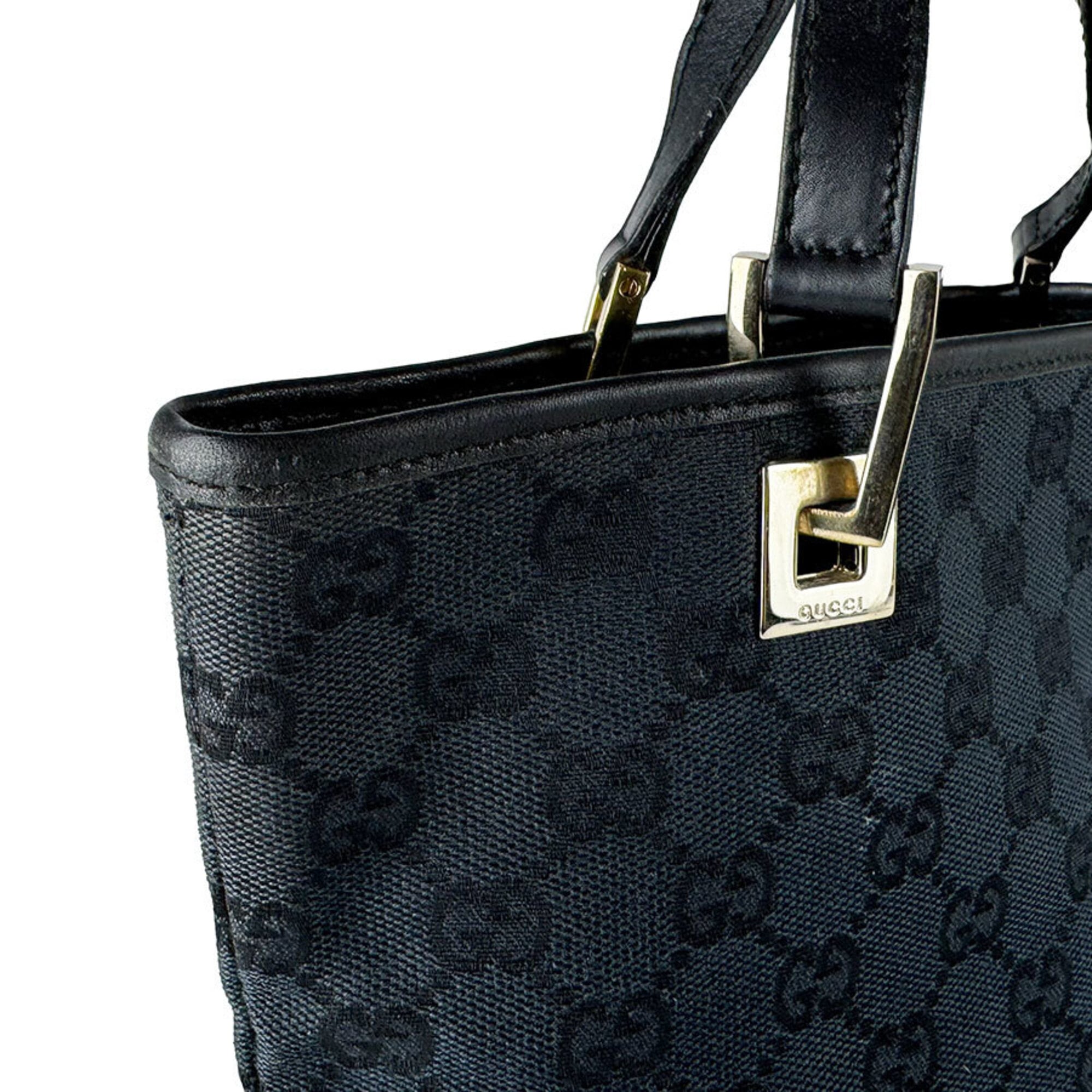 Gucci Black Gg Canvas Leather Handbag (Pre-Owned)