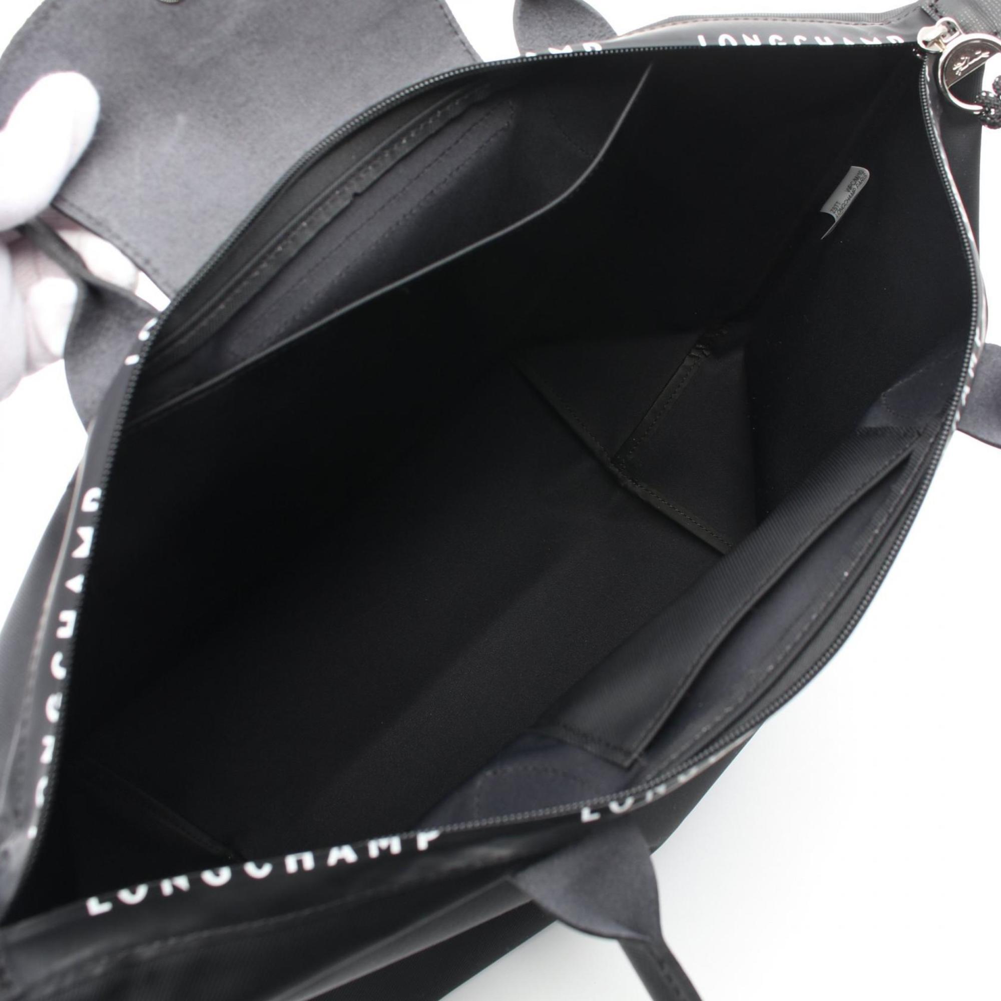 Longchamp Black Nylon Leather Tote Bag (Pre-Owned)