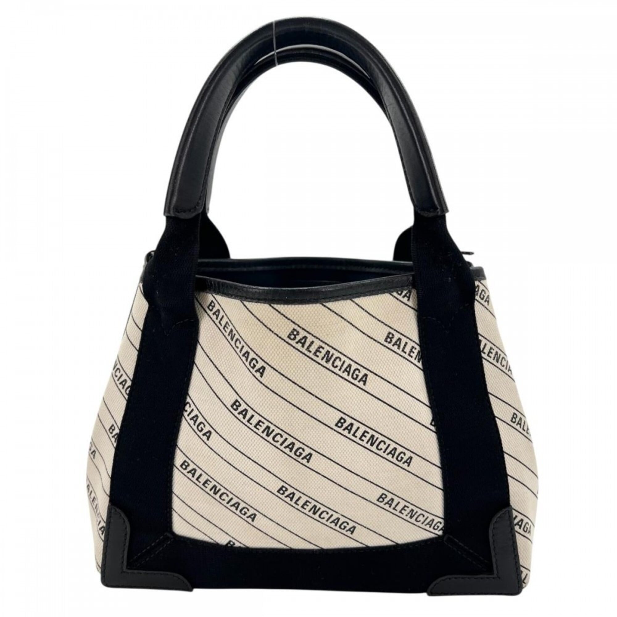 Balenciaga Black White Leather Canvas Handbag Pouch Shoulder Bag (Pre-Owned)