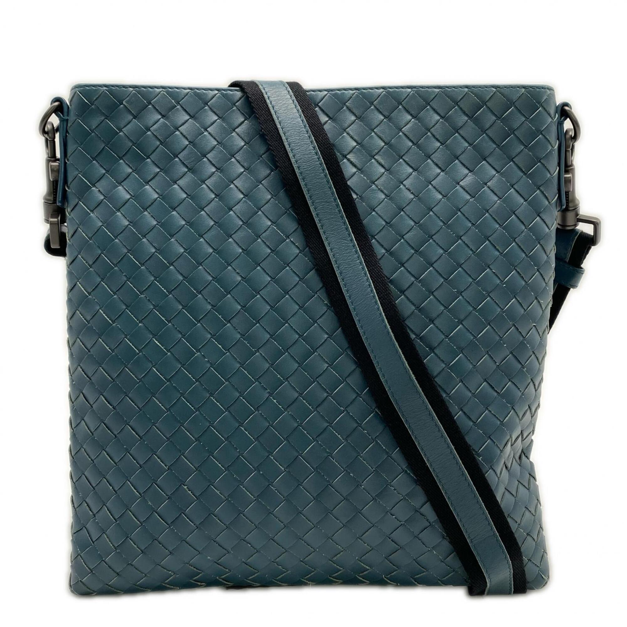 Bottega Veneta Intrecciato Green Leather Shoulder Bag (Pre-Owned)