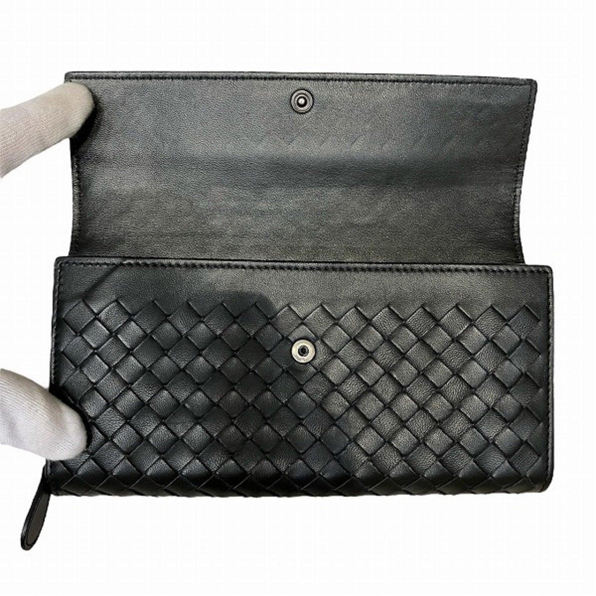 Bottega Veneta Black Leather Long Wallet (Bi-Fold) (Pre-Owned)