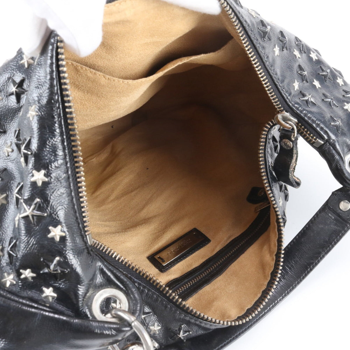 Jimmy Choo Black Silver Leather Shoulder Bag (Pre-Owned)