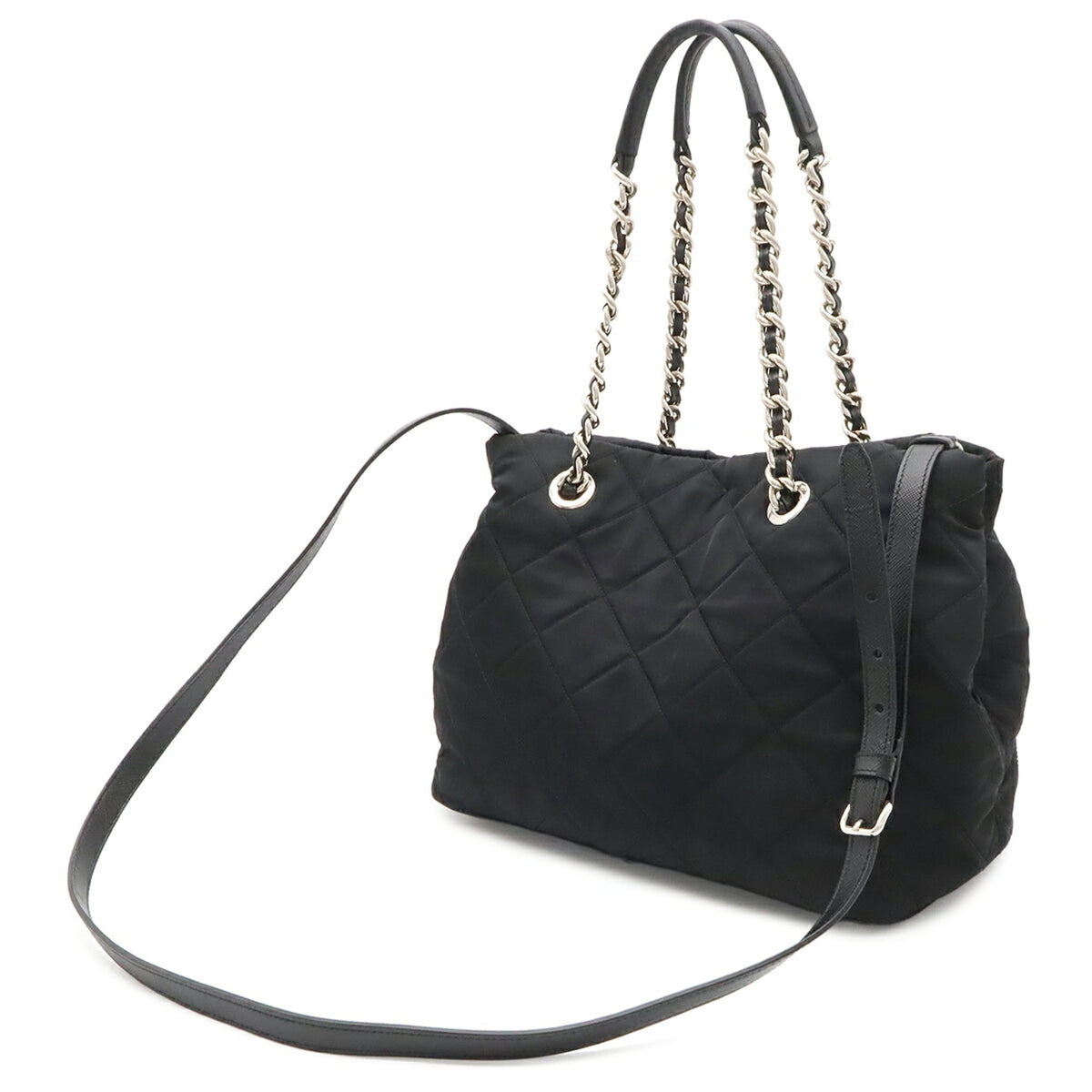 Prada Nero Nylon Leather Handbag Shoulder Bag (Pre-Owned)