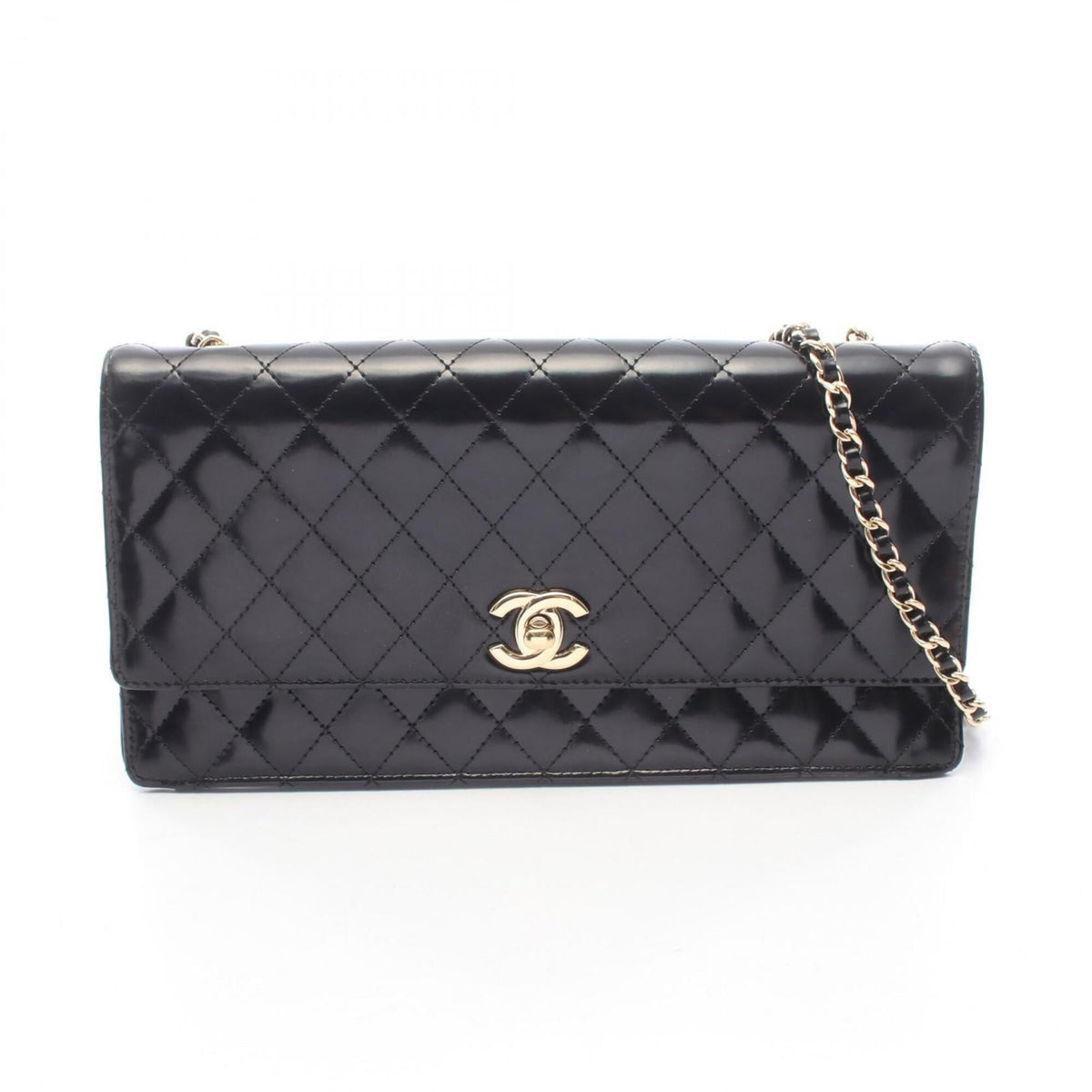 Chanel Matelasse Black Patent Leather Handbag Shoulder Bag (Pre-Owned)