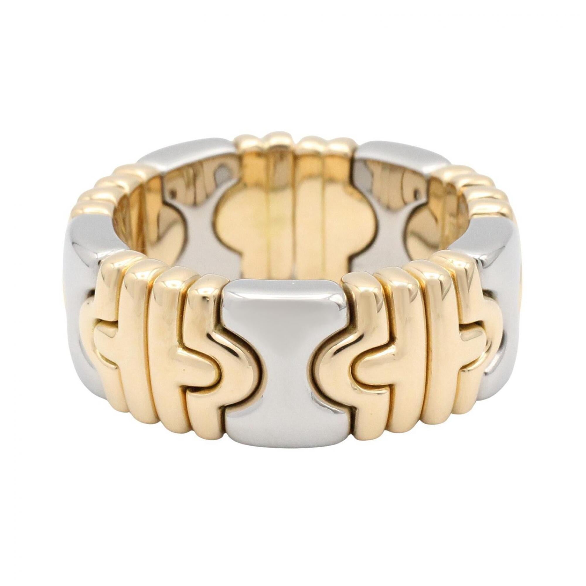 Bvlgari Gold Silver Yellow Gold (18K) Stainless Steel Band Ring (Pre-Owned)