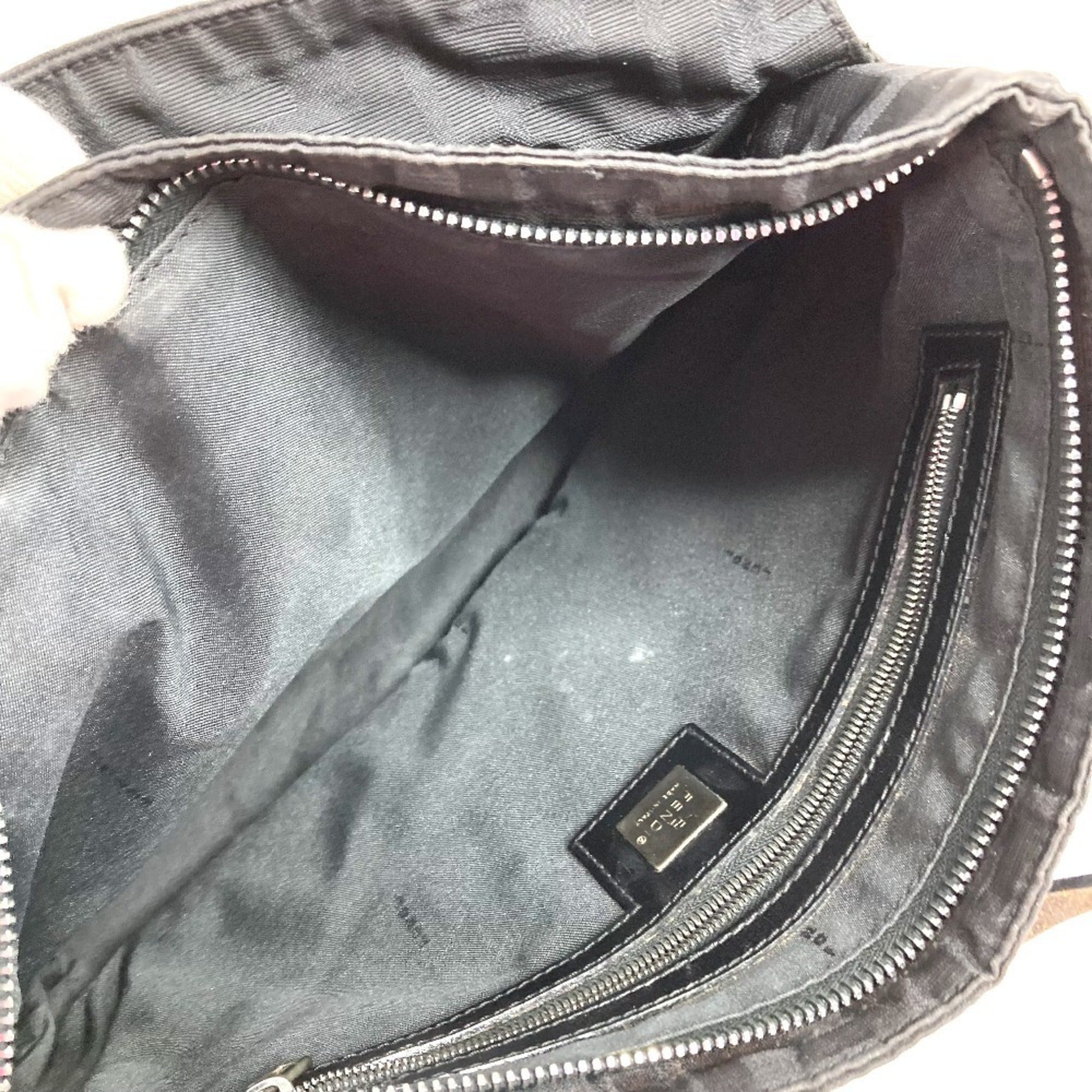 Fendi Black Leather Nylon Handbag Tote Bag (Pre-Owned)