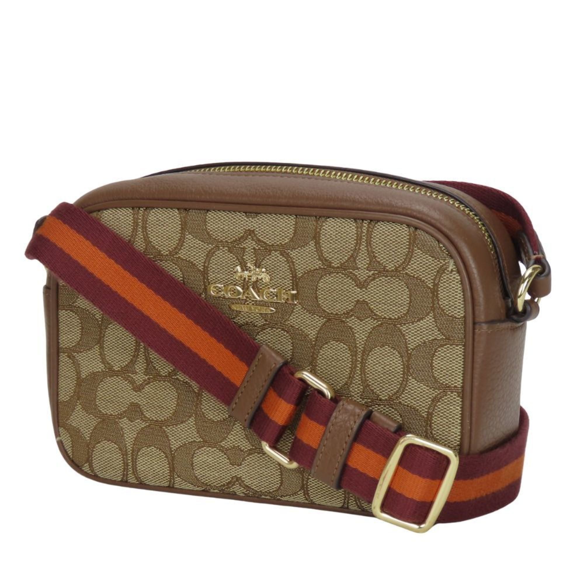Coach Bordeaux Brown Canvas Leather Pochette Shoulder Bag (Pre-Owned)