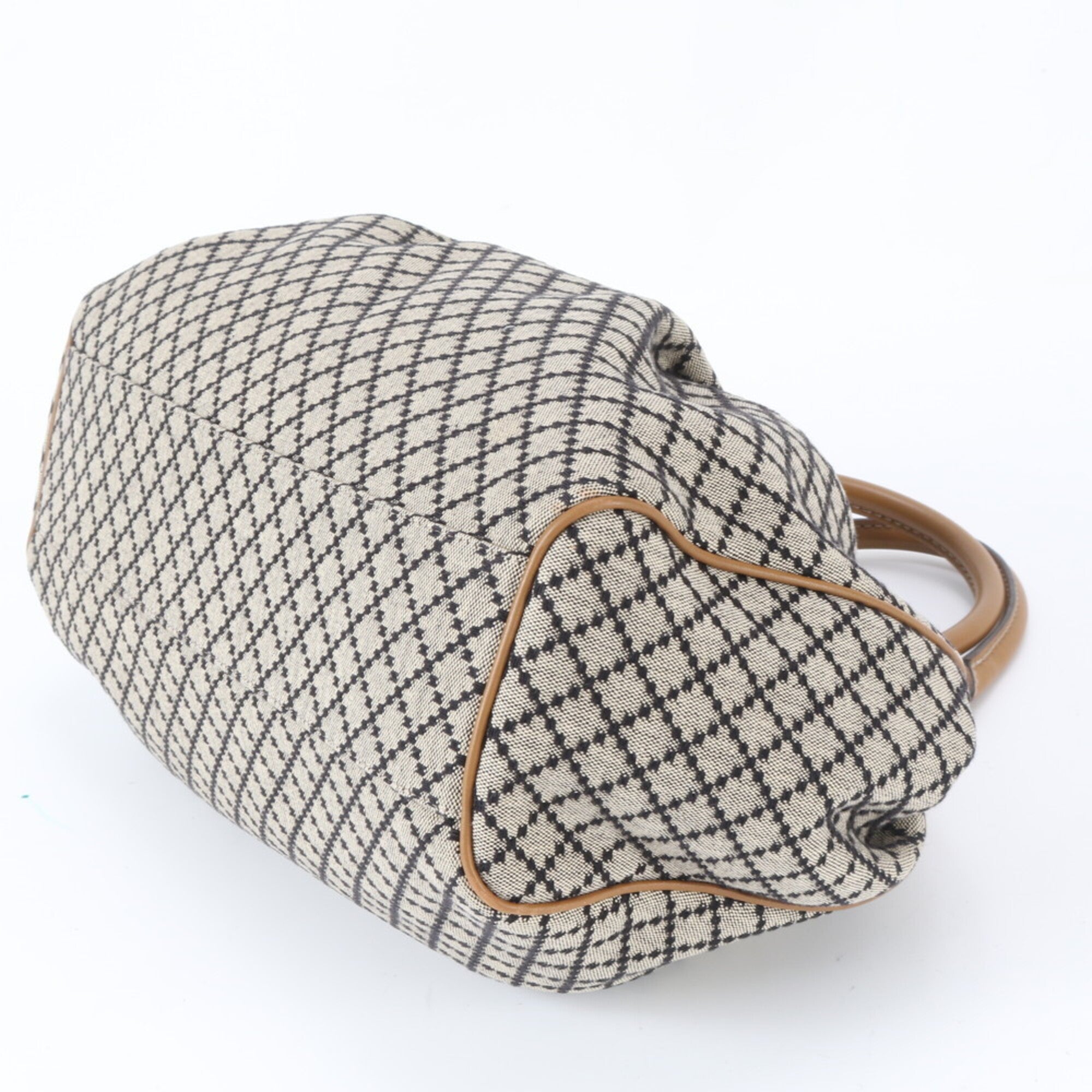 Gucci Brown Leather Canvas Handbag Shoulder Bag Tote Bag (Pre-Owned)