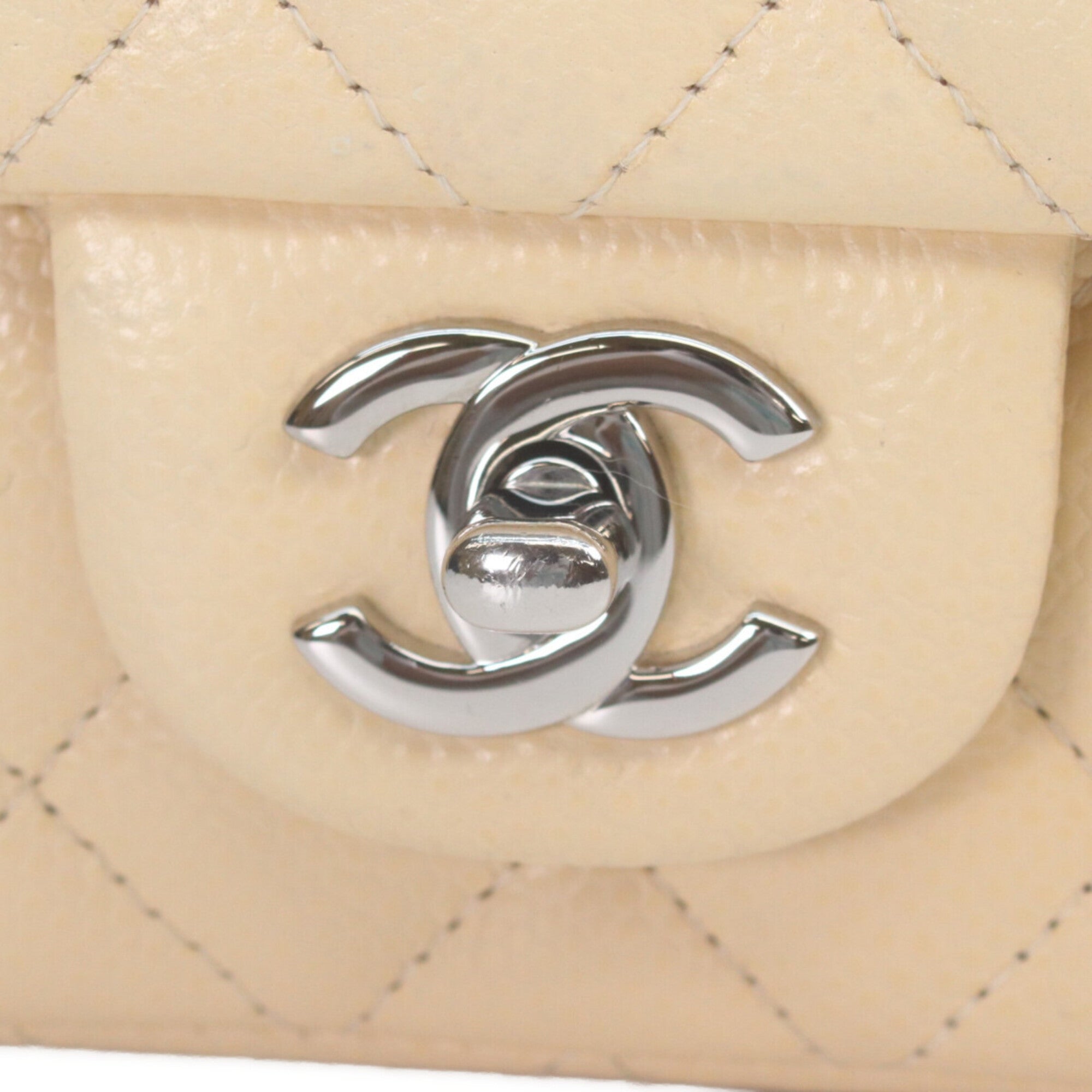 Chanel Light Beige Grained Calfskin Shoulder Bag (Pre-Owned)