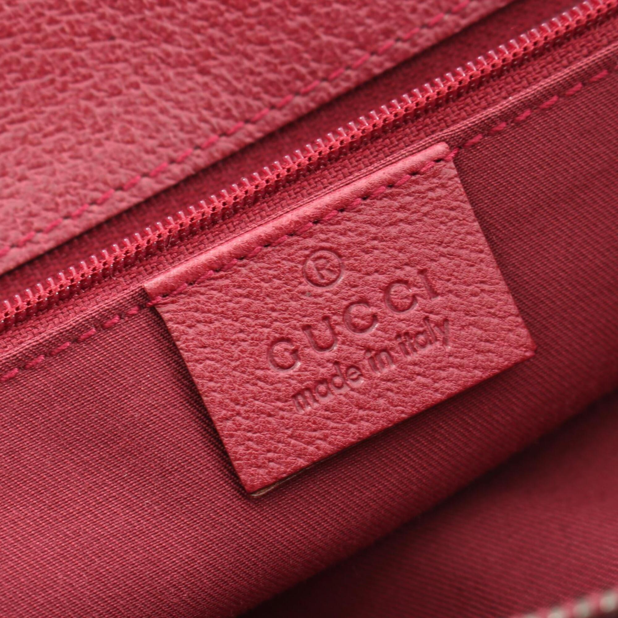 Gucci Beige Bordeaux Canvas Leather Handbag Tote Bag (Pre-Owned)