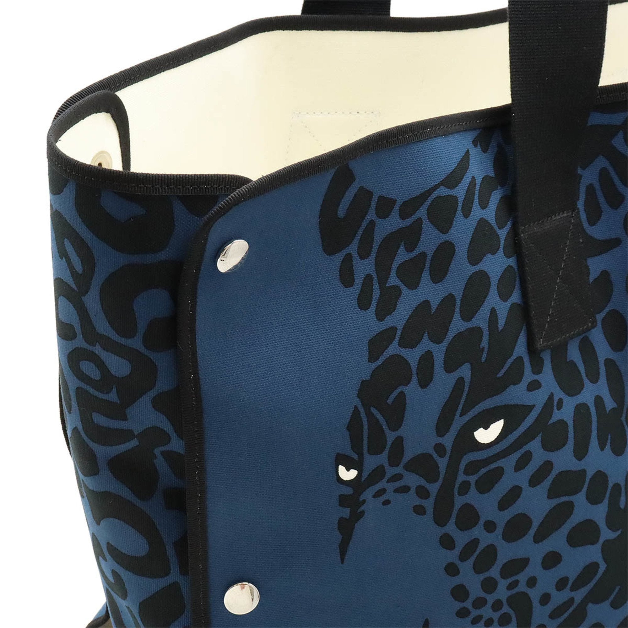 Hermes Black Blue Canvas Tote Bag (Pre-Owned)