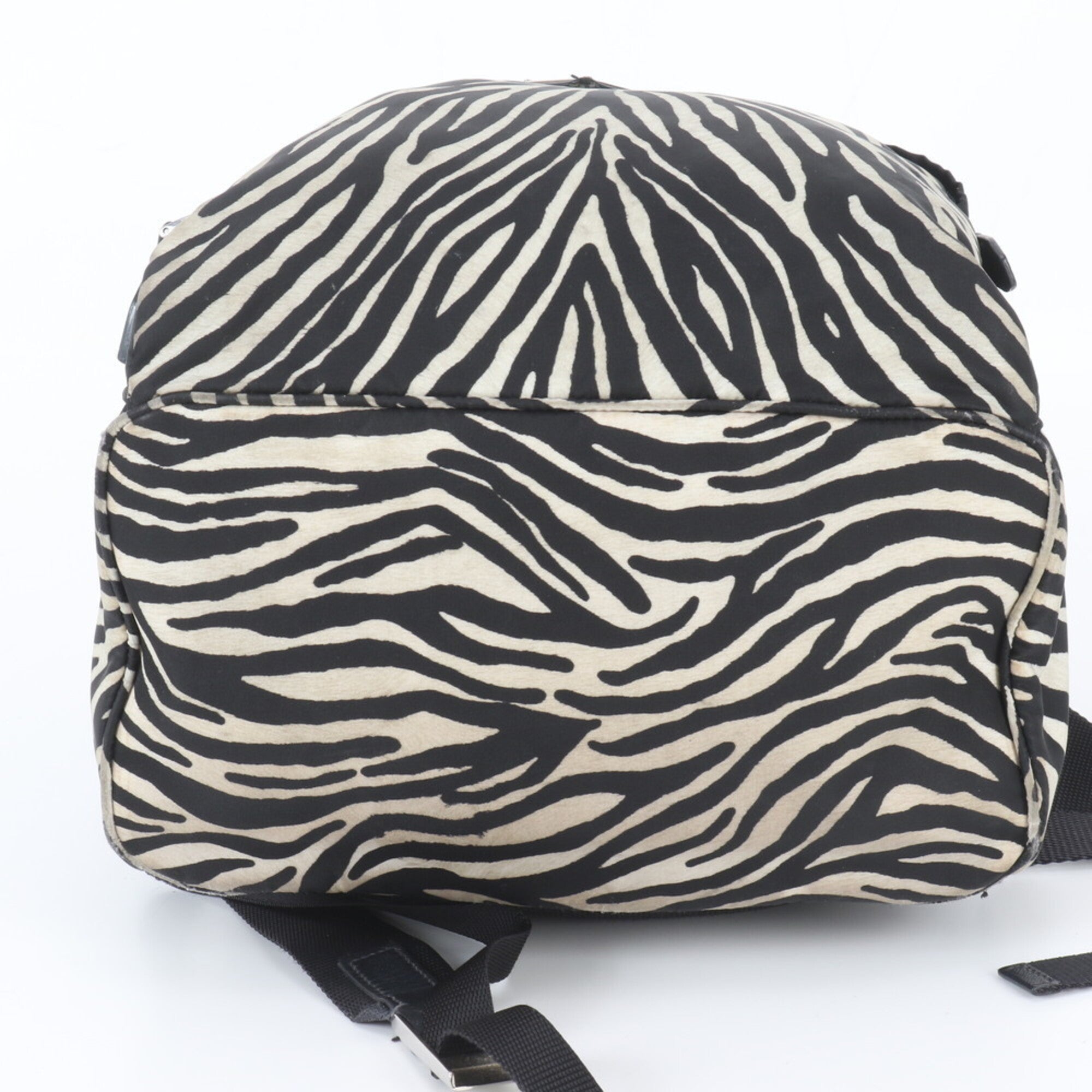 Prada Black White Leather Nylon Backpack Handbag (Pre-Owned)