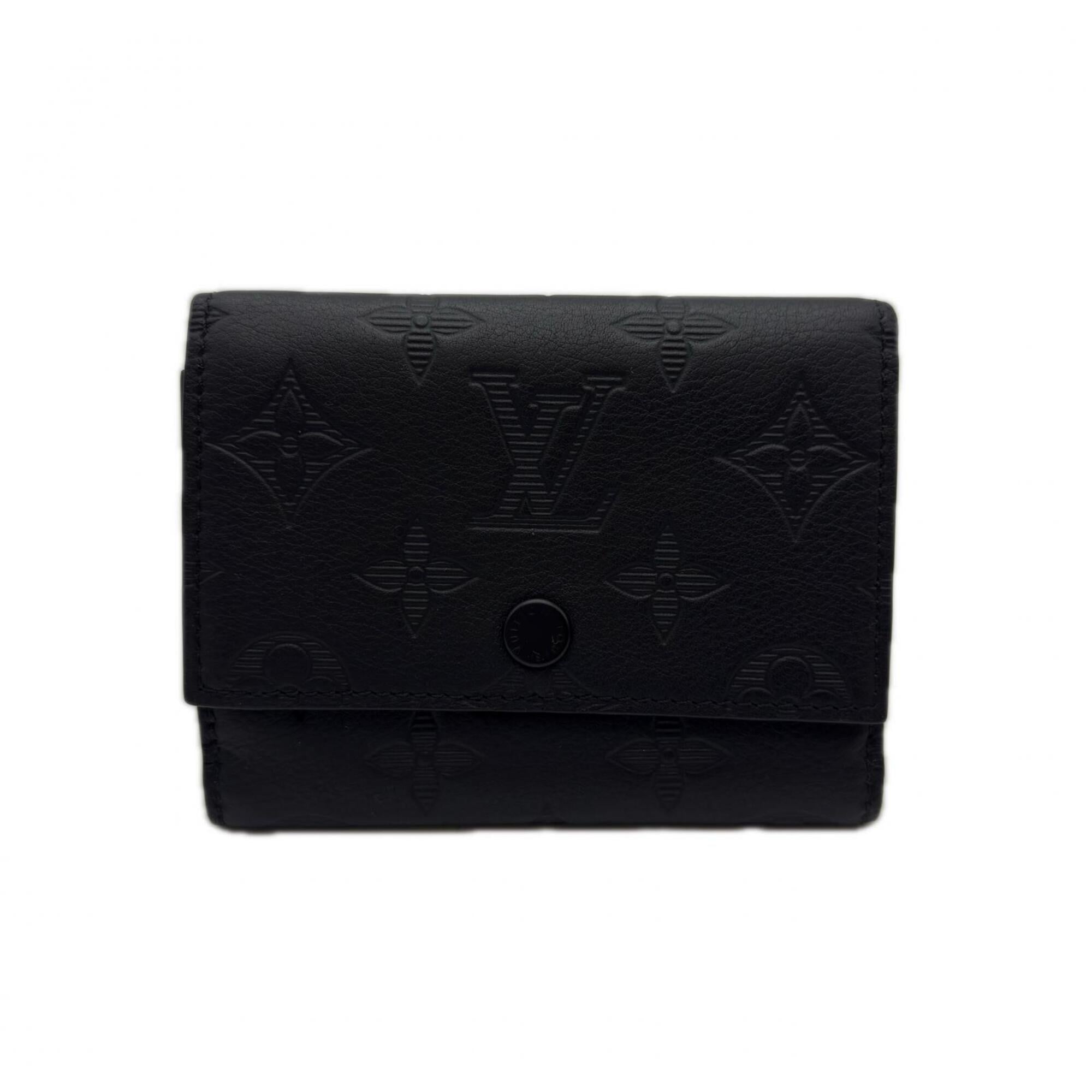 Louis Vuitton Monogram Shadow Black Leather Wallet (Tri-Fold) (Pre-Owned)