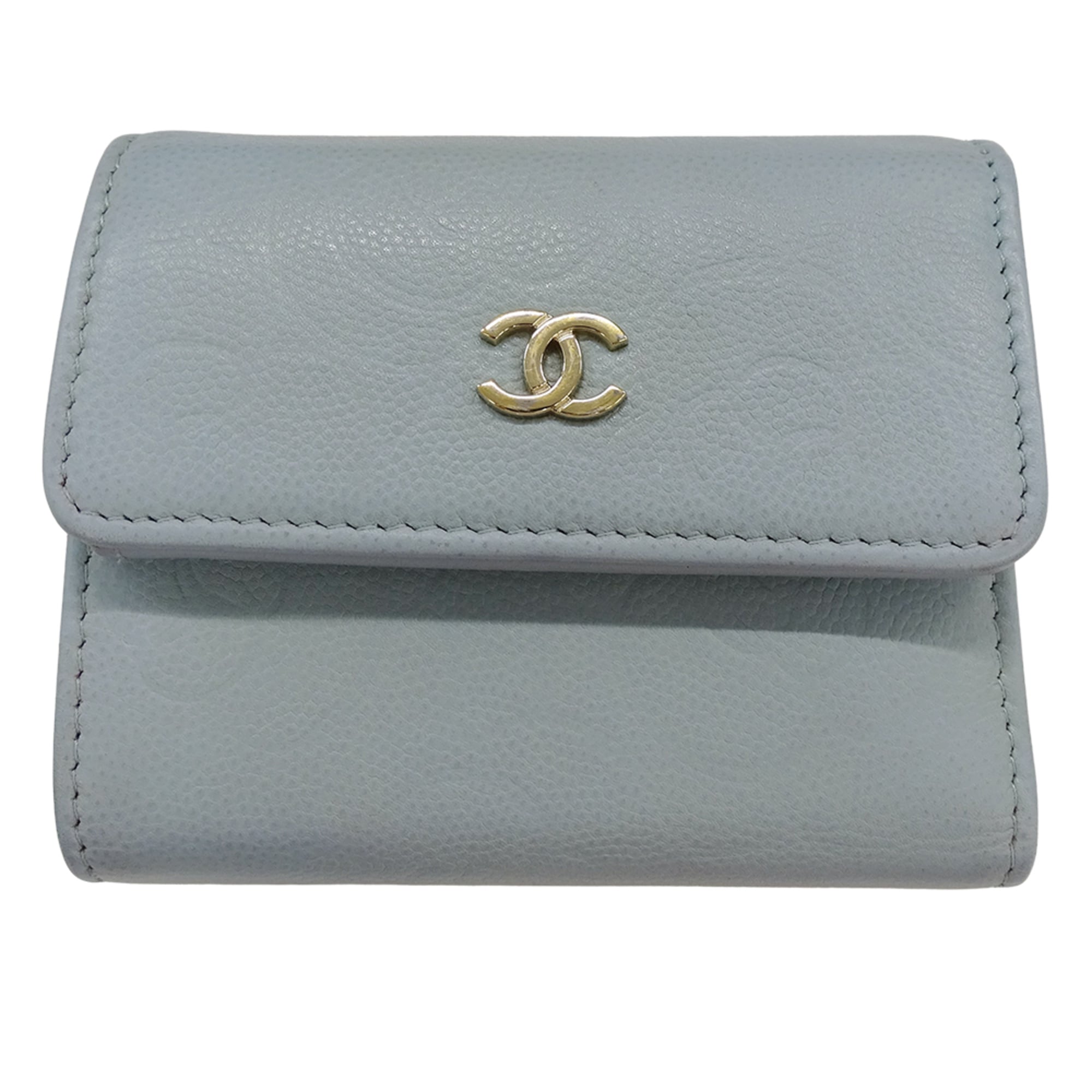 Chanel Light Blue Grained Calfskin Wallet (Tri-Fold) (Pre-Owned)