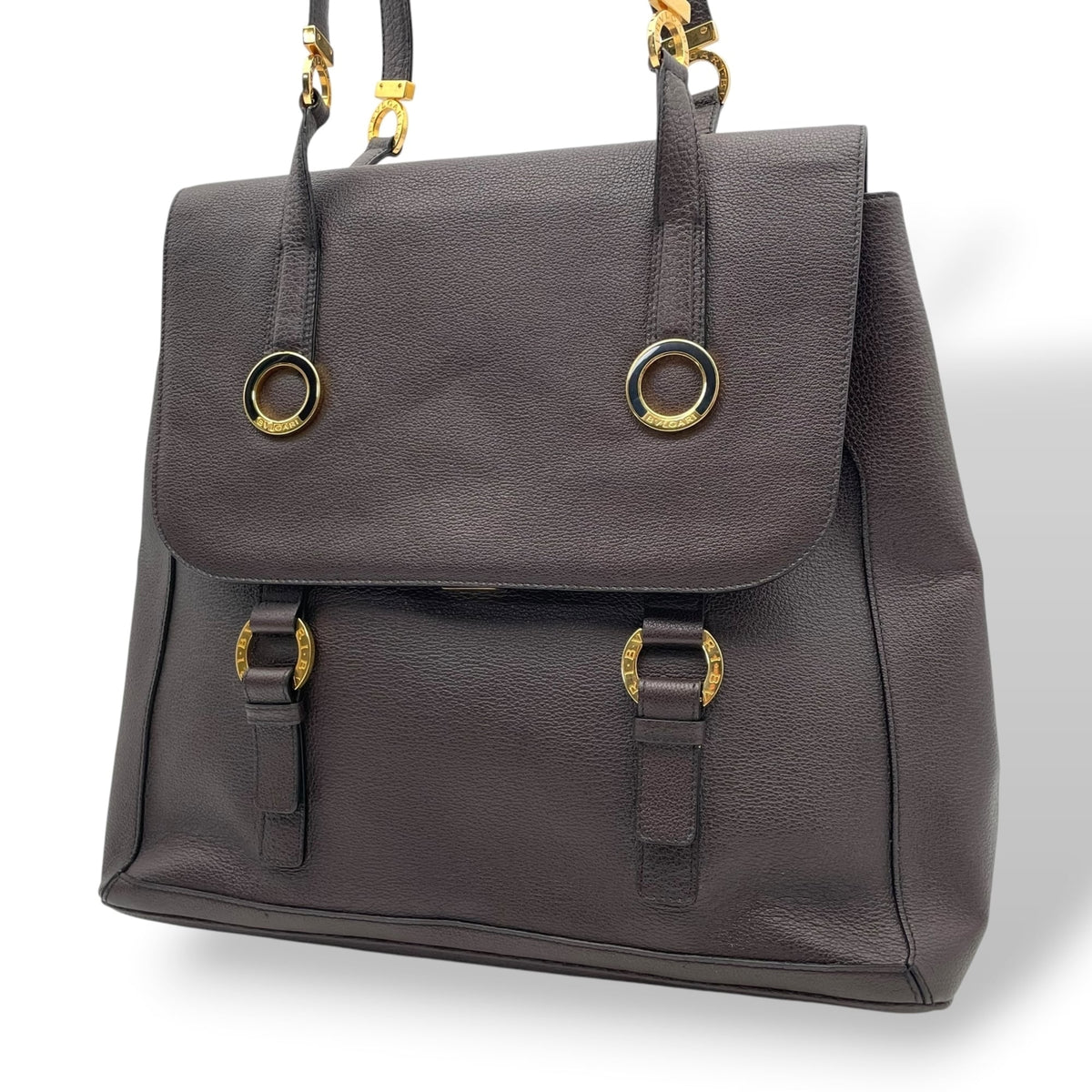 Bvlgari Dark Brown Leather Handbag Tote Bag (Pre-Owned)