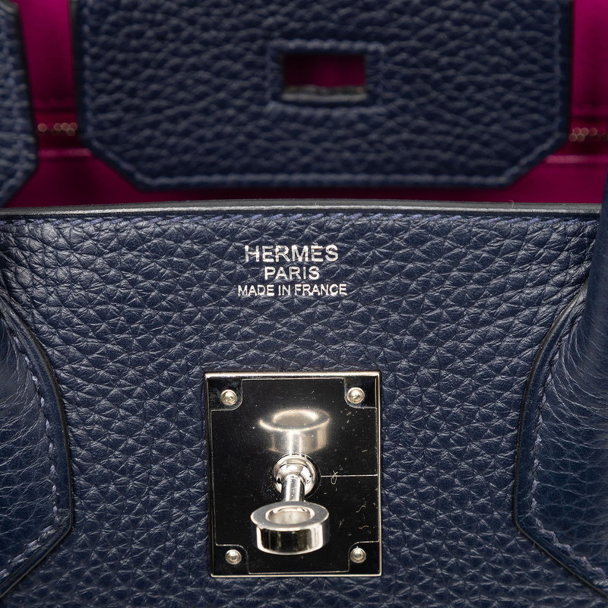 Hermes Blue Nuit Rose Purple Taurillon Clemence Leather Handbag (Pre-Owned)