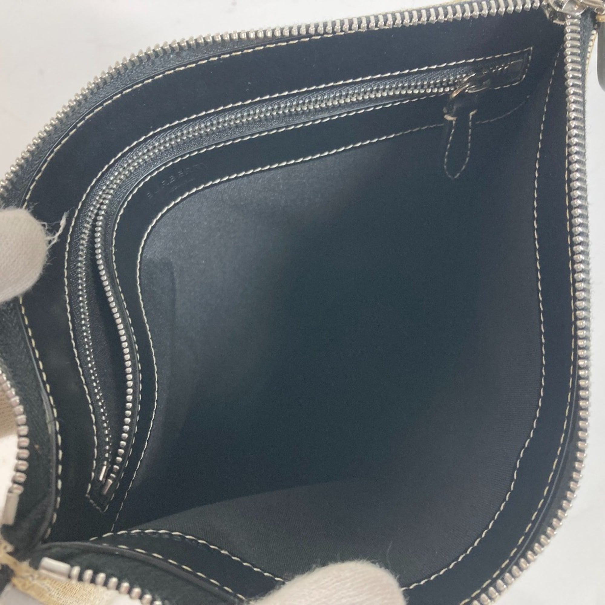 Burberry Black Gray Canvas Leather Clutch Bag Handbag (Pre-Owned)