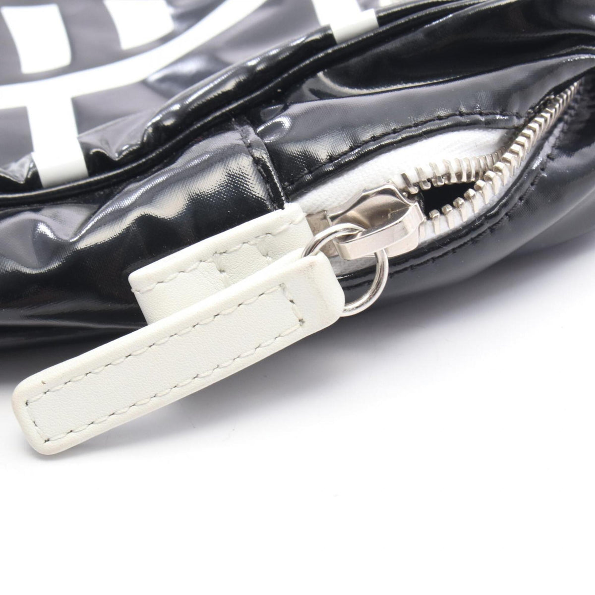 Chanel Black White Pvc Coated Canvas Leather Shoulder Bag (Pre-Owned)