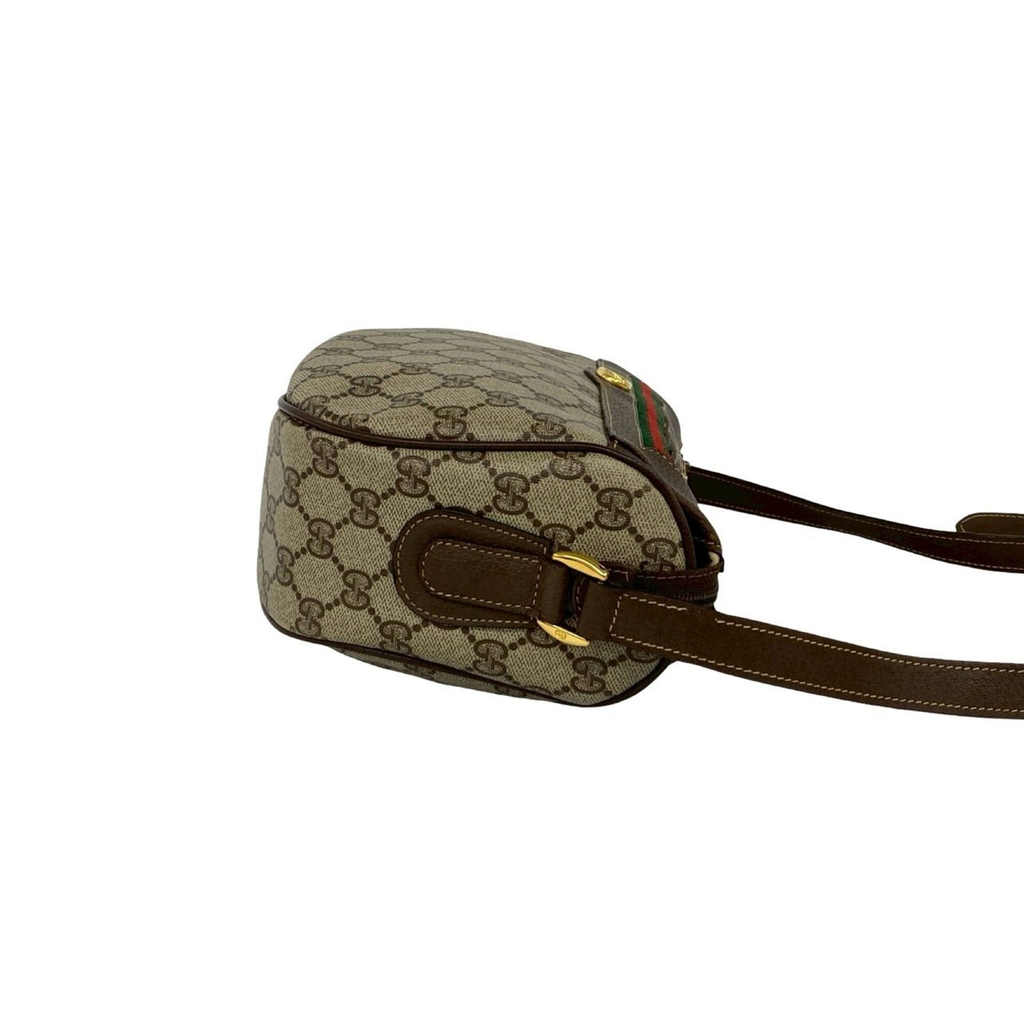 Gucci Brown Green Red Color Leather Pvc Shoulder Bag (Pre-Owned)