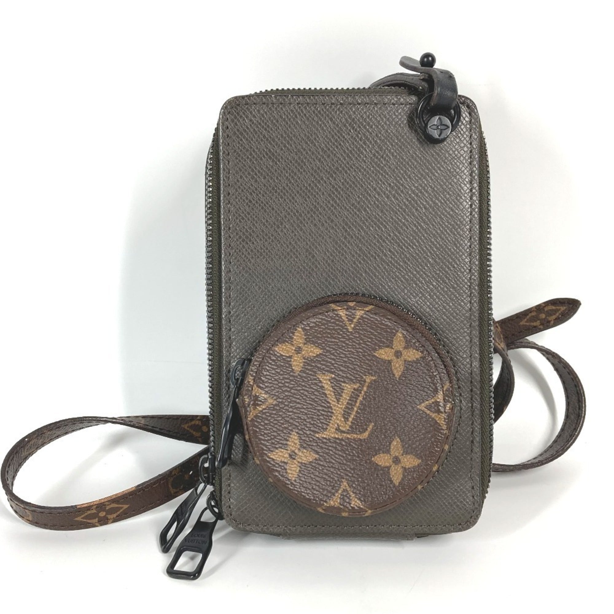 Louis Vuitton Brown Gray Taiga Leather Monogram Pochette Shoulder Bag (Pre-Owned)