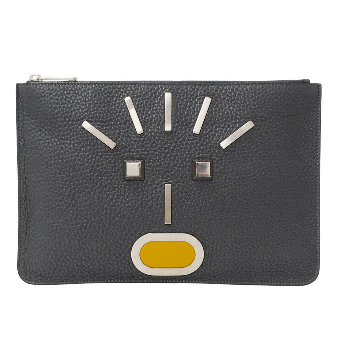 Fendi Charcoal Gray Leather Clutch Bag Handbag (Pre-Owned)
