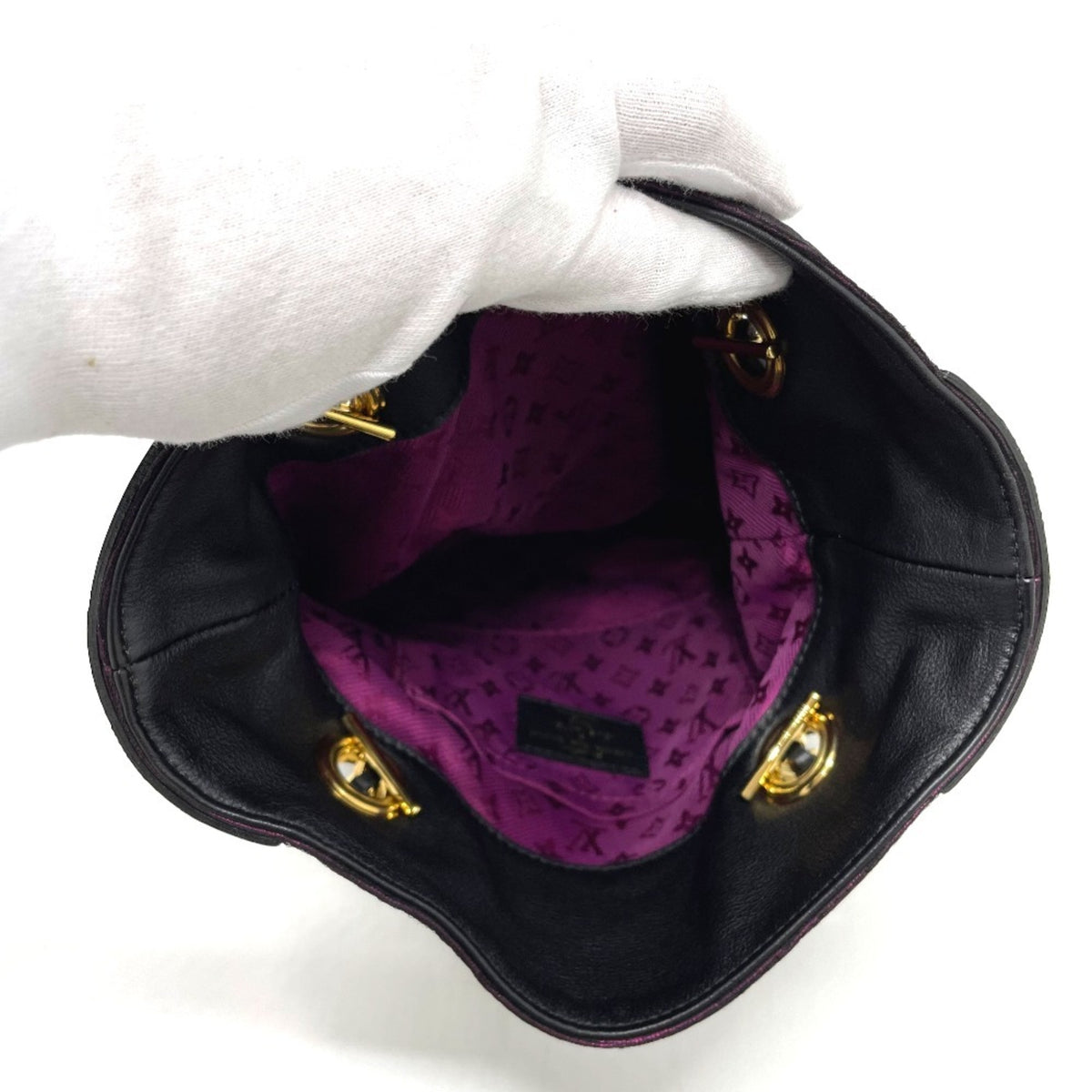 Louis Vuitton Black Purple Canvas Leather Handbag Tote Bag (Pre-Owned)