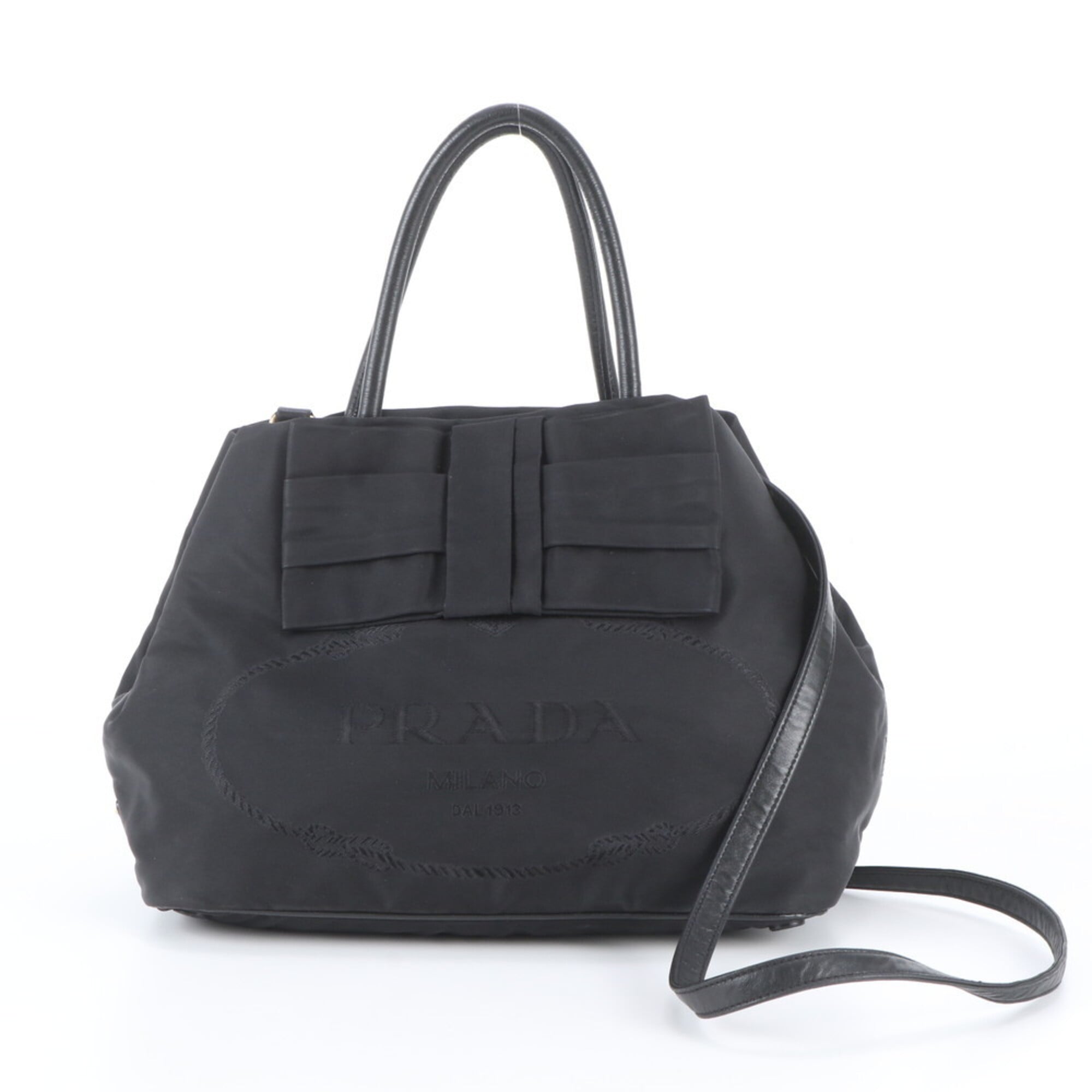 Prada Black Leather Nylon Shoulder Bag Tote Bag (Pre-Owned)