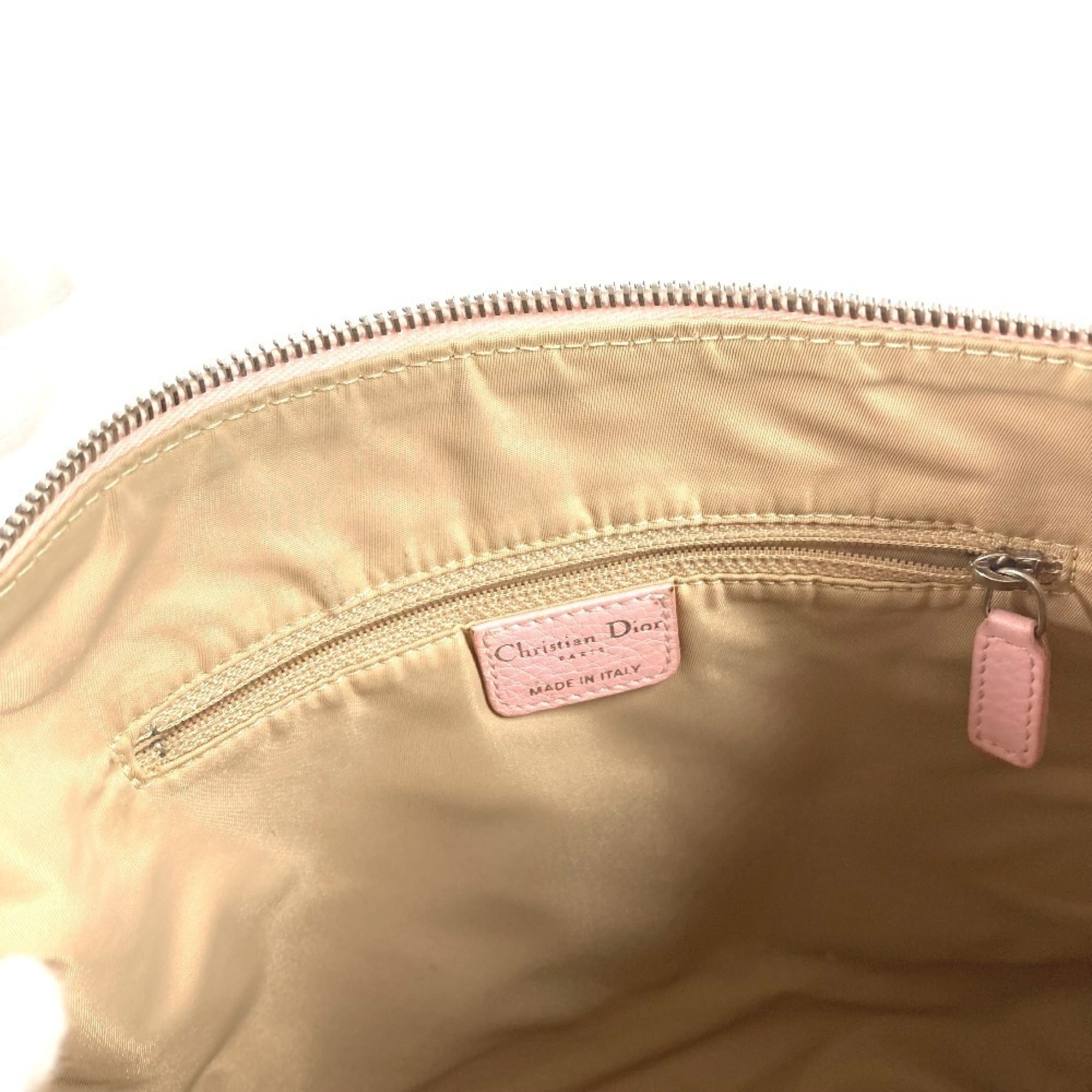 Christian Dior Trotter Beige Pink Leather Canvas Shoulder Bag (Pre-Owned)