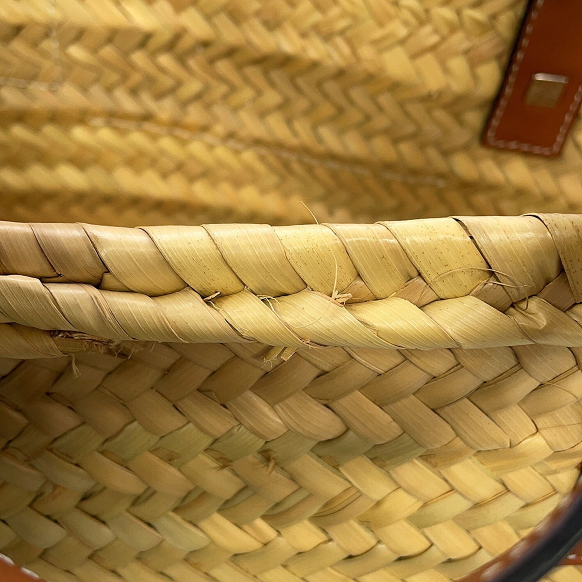 Loewe Brown Orange Raffia Leather Basket Tote Bag (Pre-Owned)