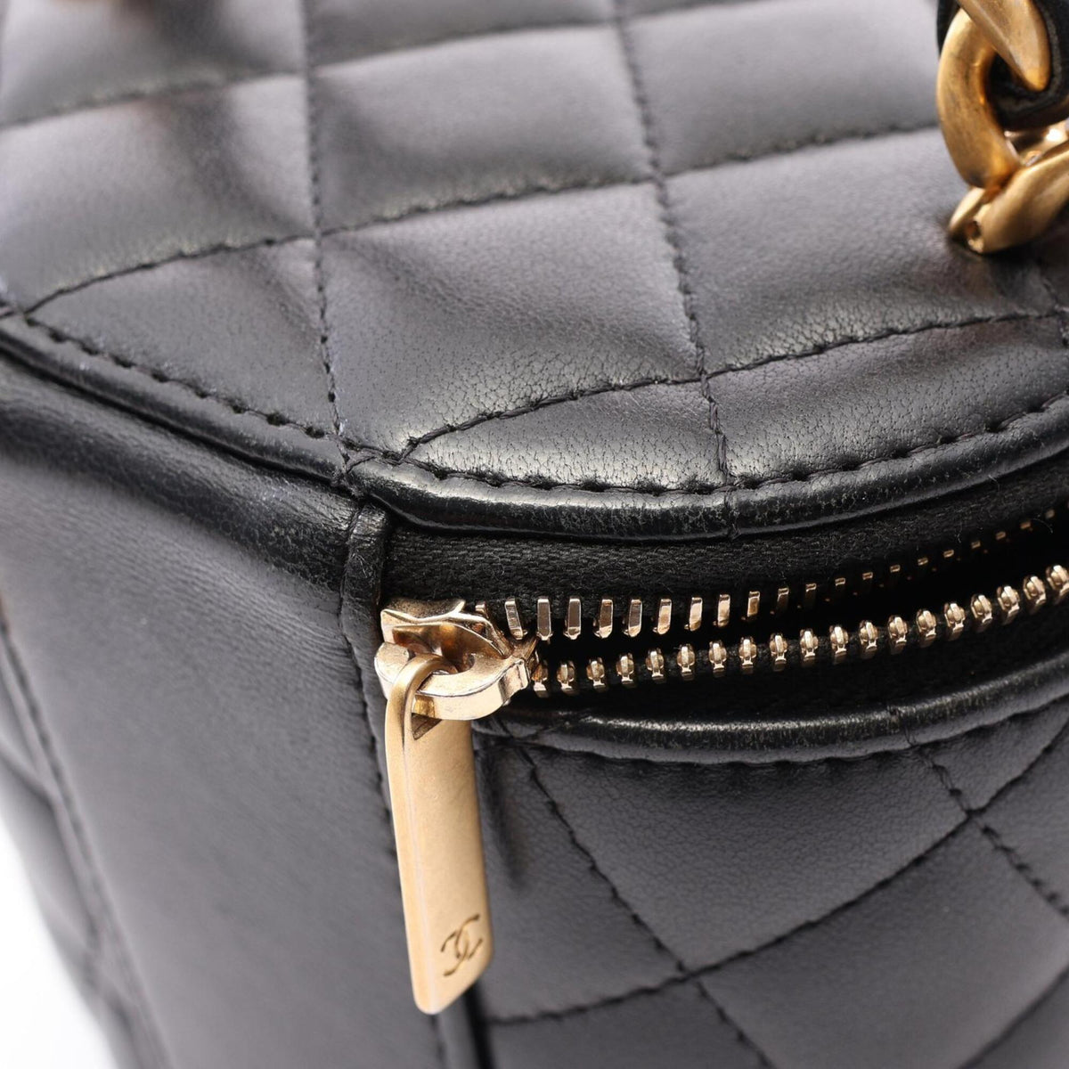 Chanel Black Leather Handbag Shoulder Bag Vanity Bag (Pre-Owned)