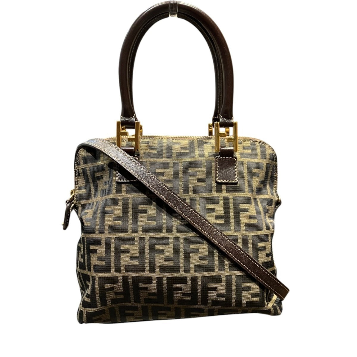 Fendi Beige Brown Canvas Leather Handbag (Pre-Owned)