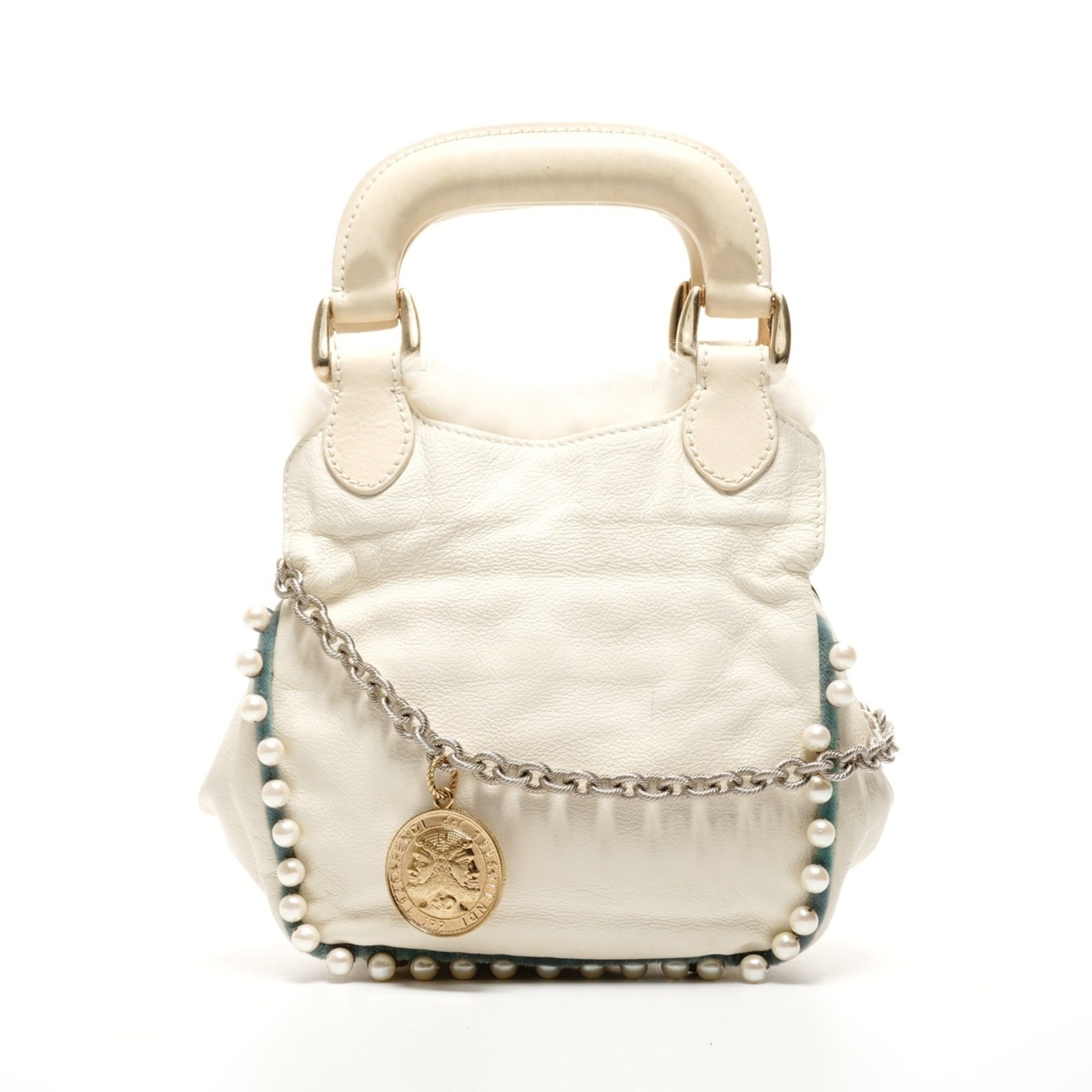 Fendi White Fur Leather Shoulder Bag (Pre-Owned)