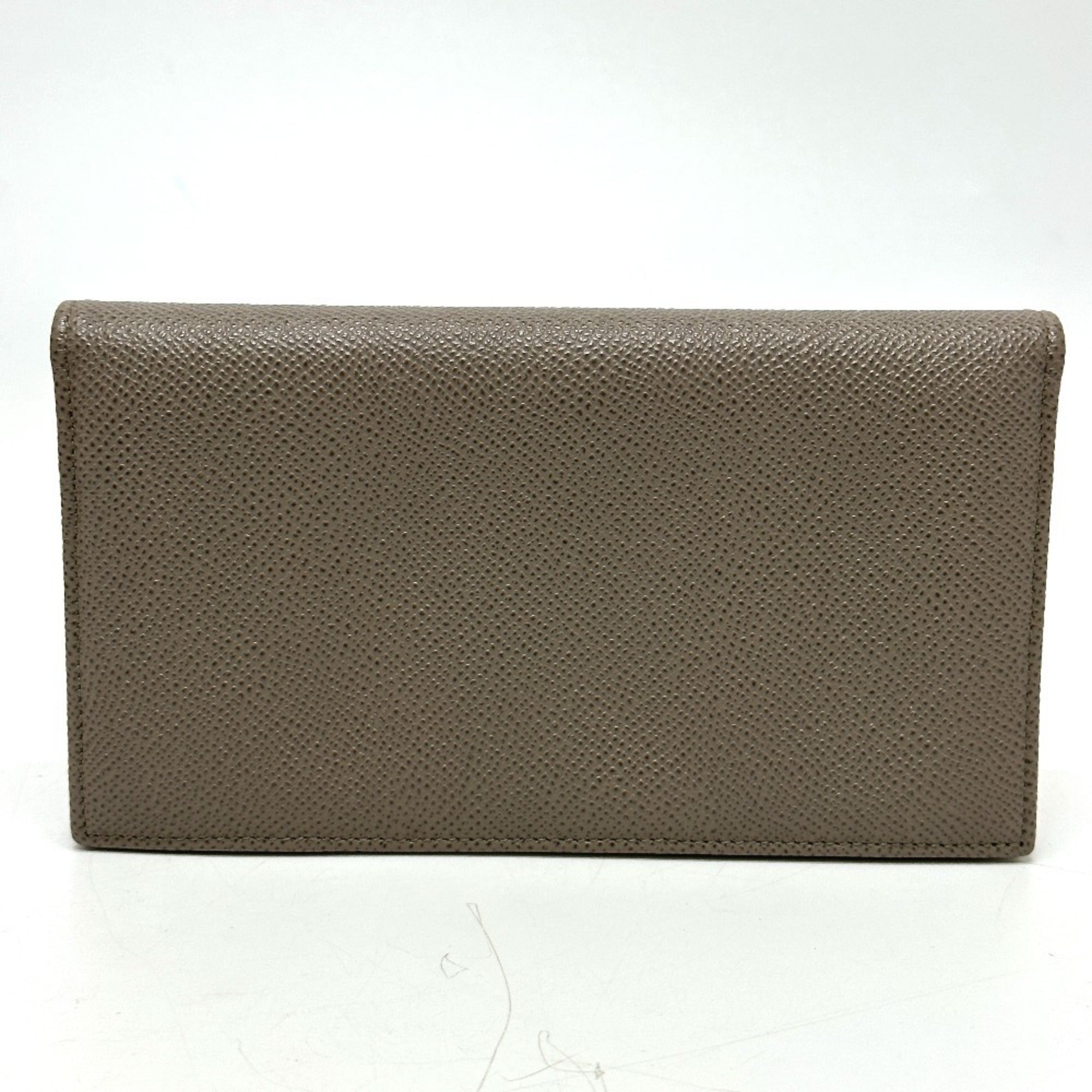 Bvlgari Gray Leather Long Wallet (Bi-Fold) (Pre-Owned)