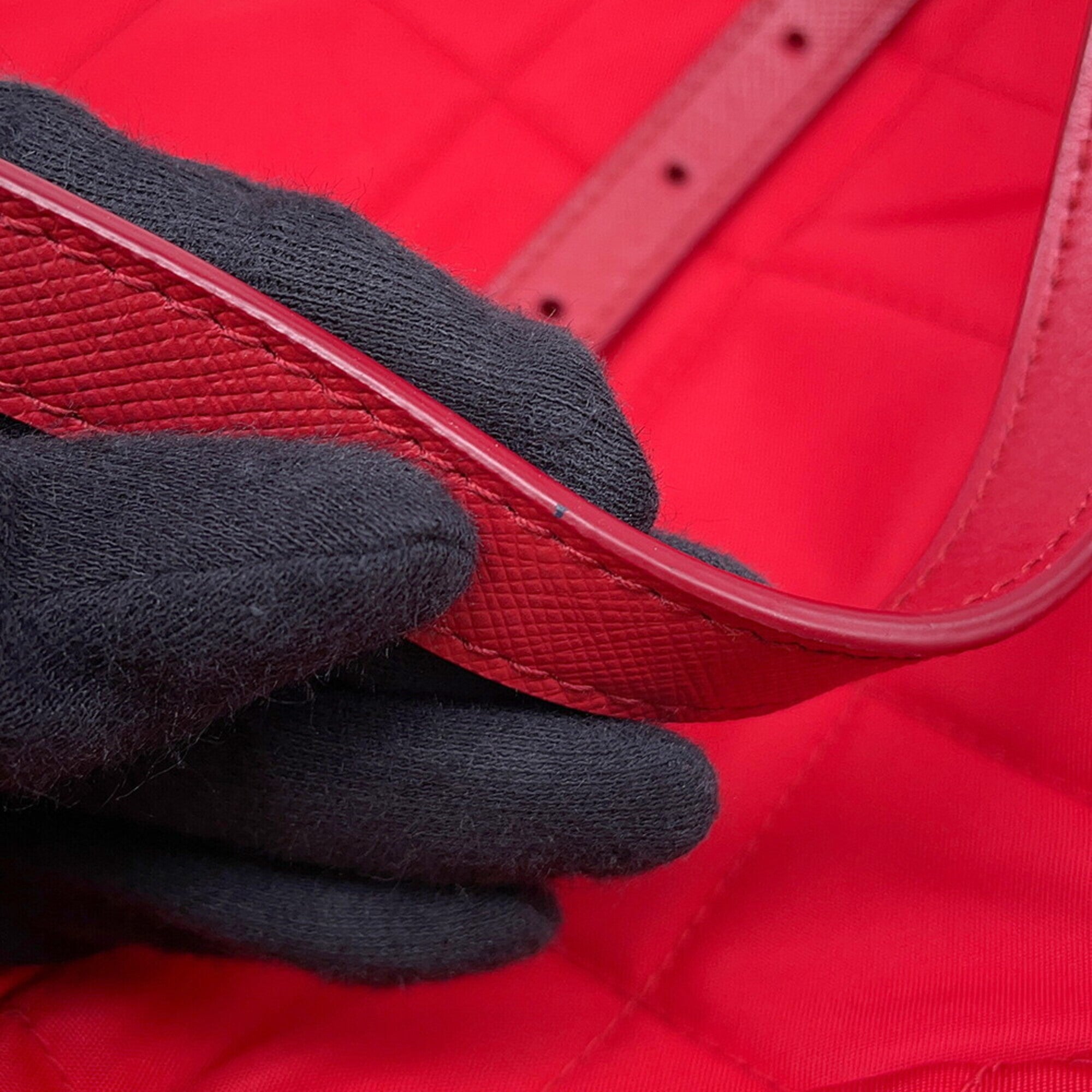 Prada Red Color Nylon Leather Backpack (Pre-Owned)